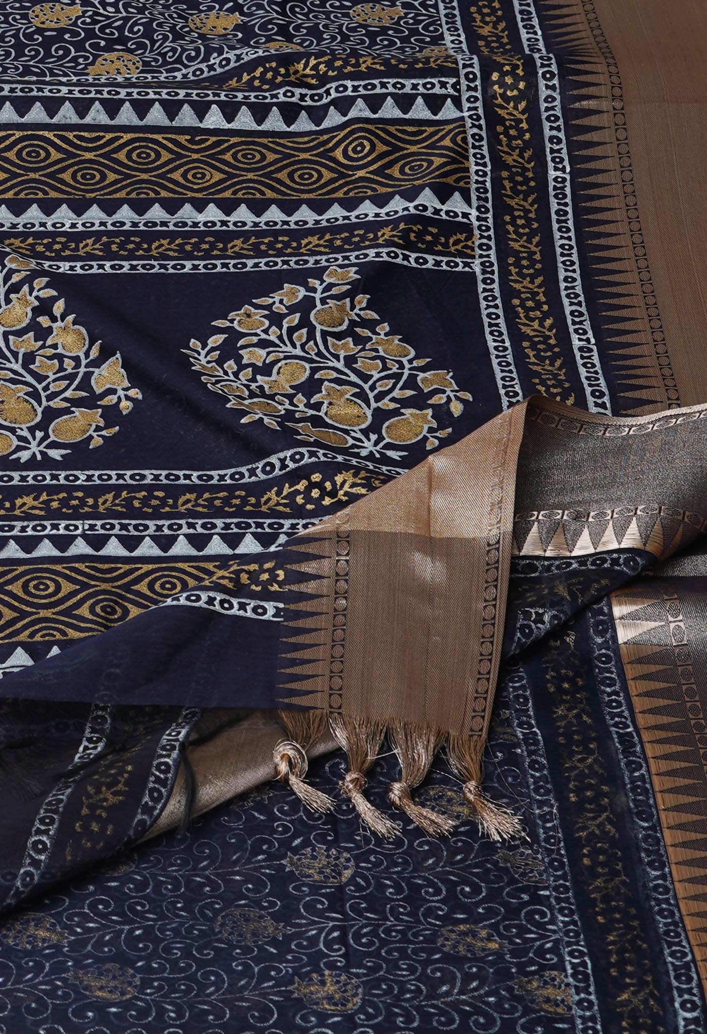 Denim Blue Pure Handloom Chanderi Sico Saree-UNM70138