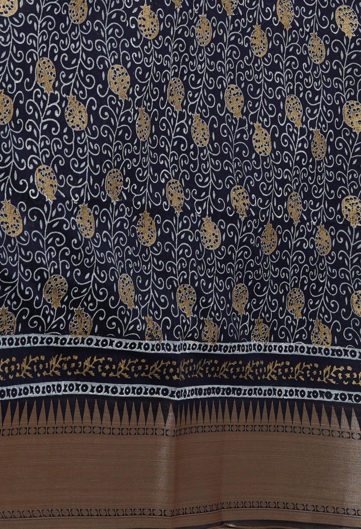 Denim Blue Pure Handloom Chanderi Sico Saree-UNM70138