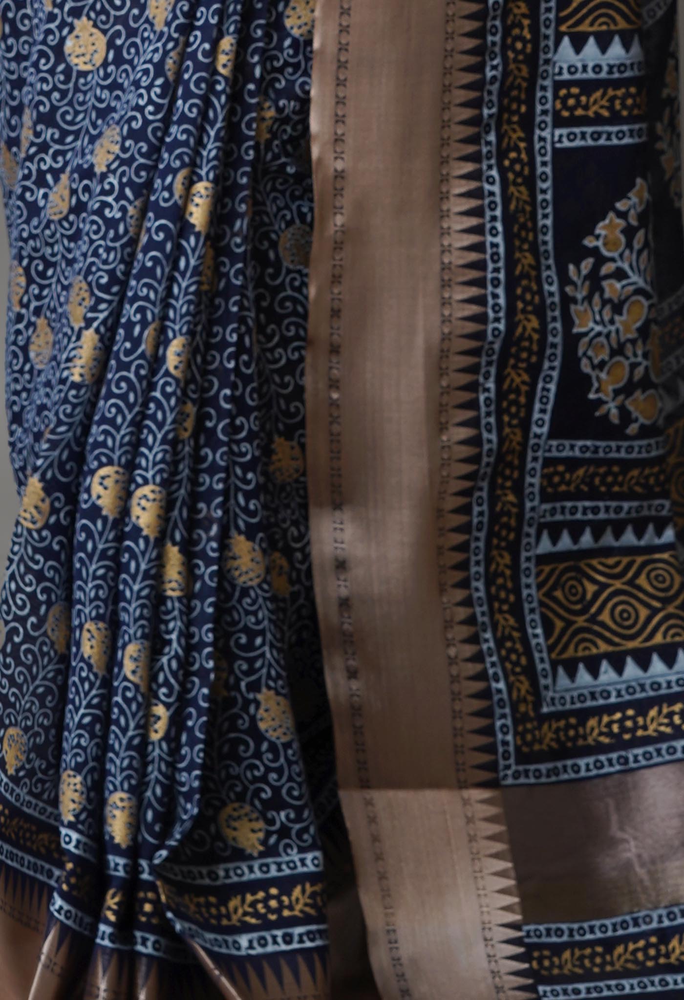 Denim Blue Pure Handloom Chanderi Sico Saree-UNM70138
