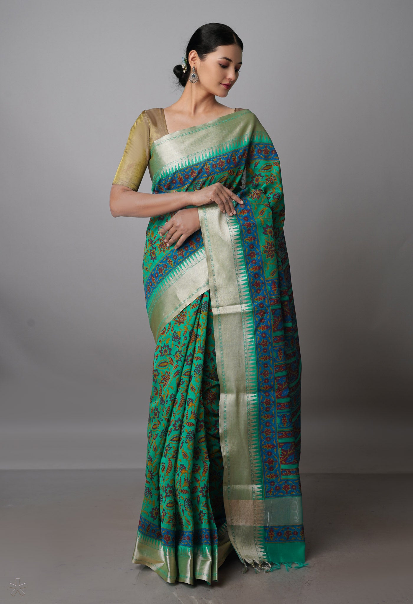 Sea Green Pure Handloom Chanderi Sico Saree-UNM70139