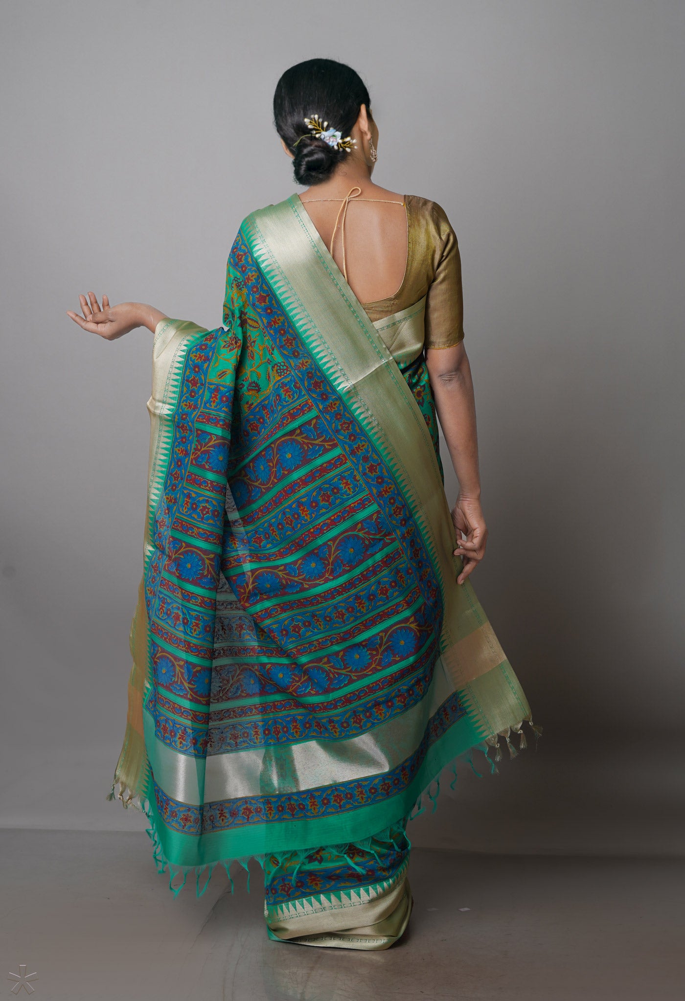 Sea Green Pure Handloom Chanderi Sico Saree-UNM70139