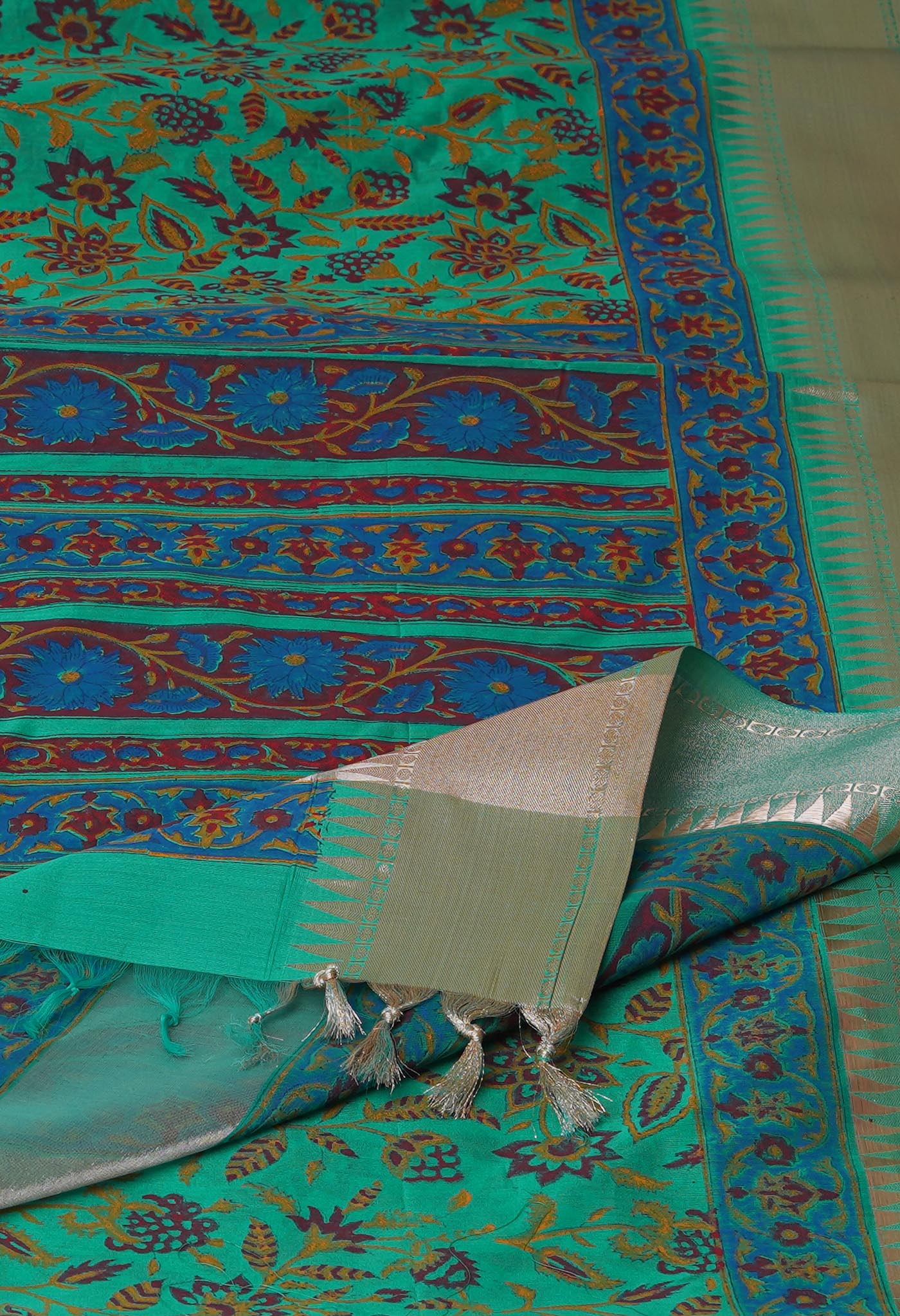 Sea Green Pure Handloom Chanderi Sico Saree-UNM70139