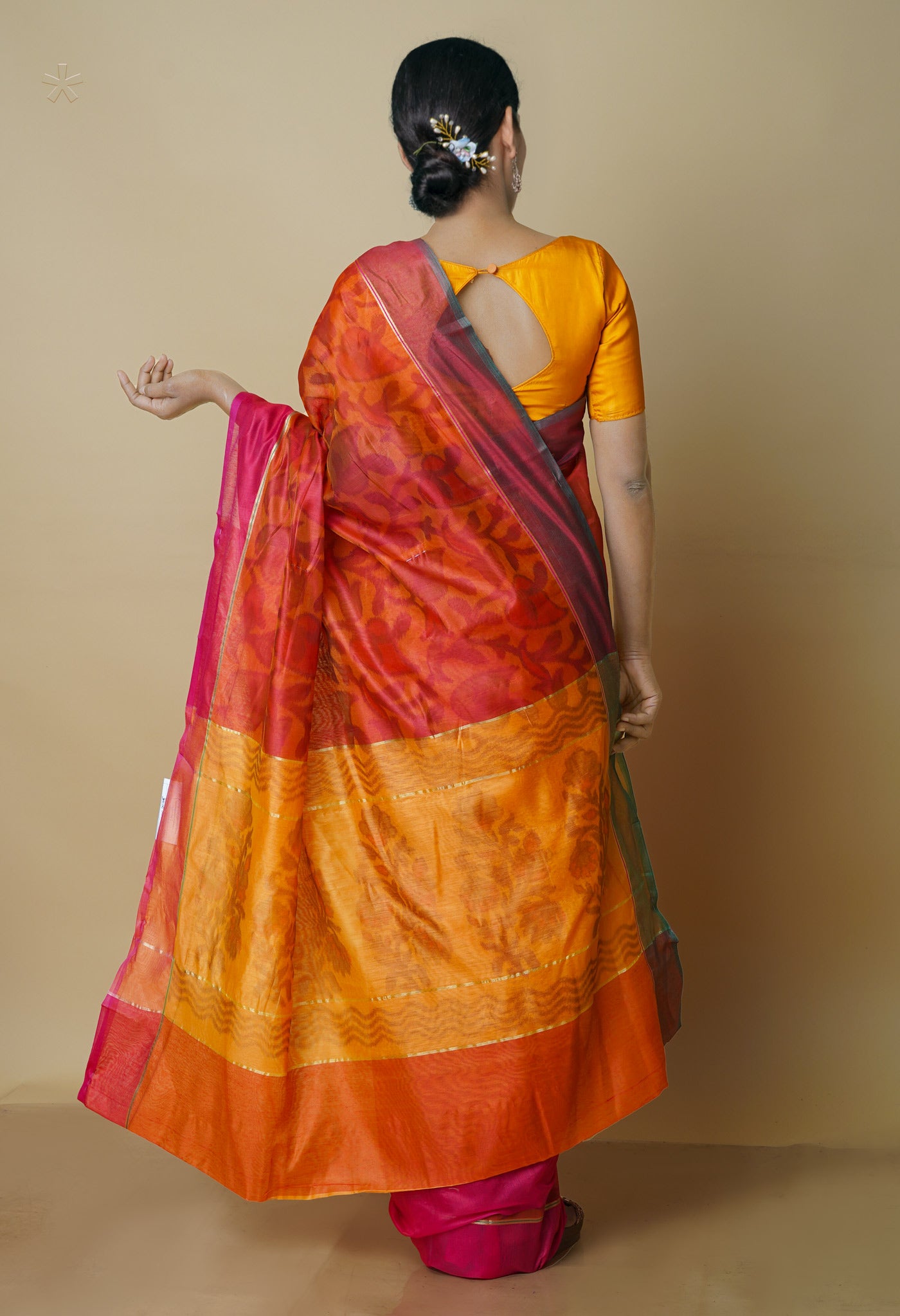 Orange Digital Printed Chanderi Sico Saree-UNM70166