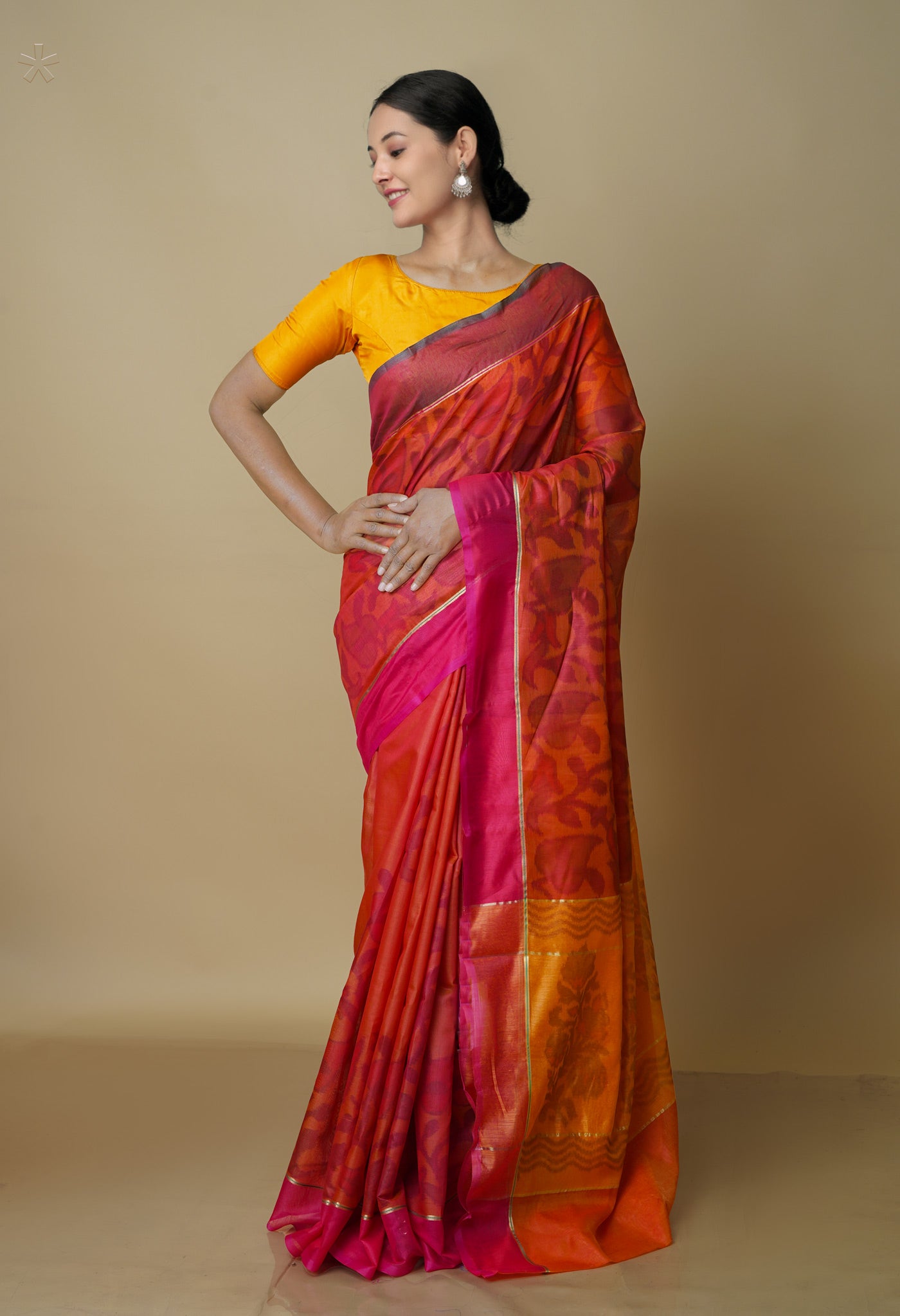 Orange Digital Printed Chanderi Sico Saree-UNM70166