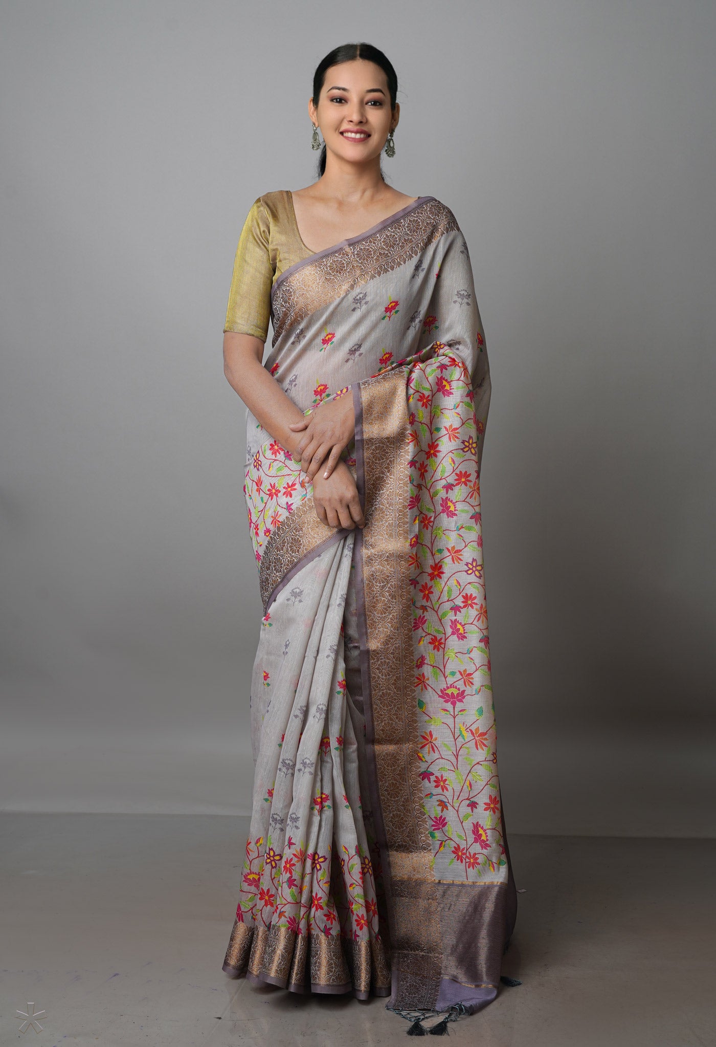 Grey Chanderi Silk Saree-UNM70187