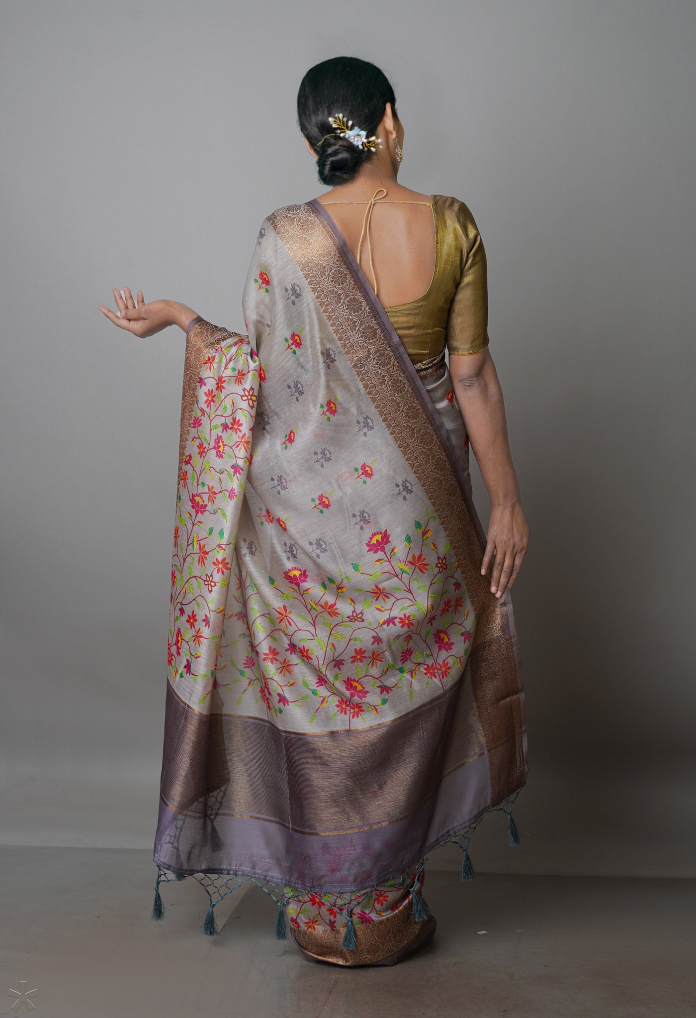 Grey Chanderi Silk Saree-UNM70187
