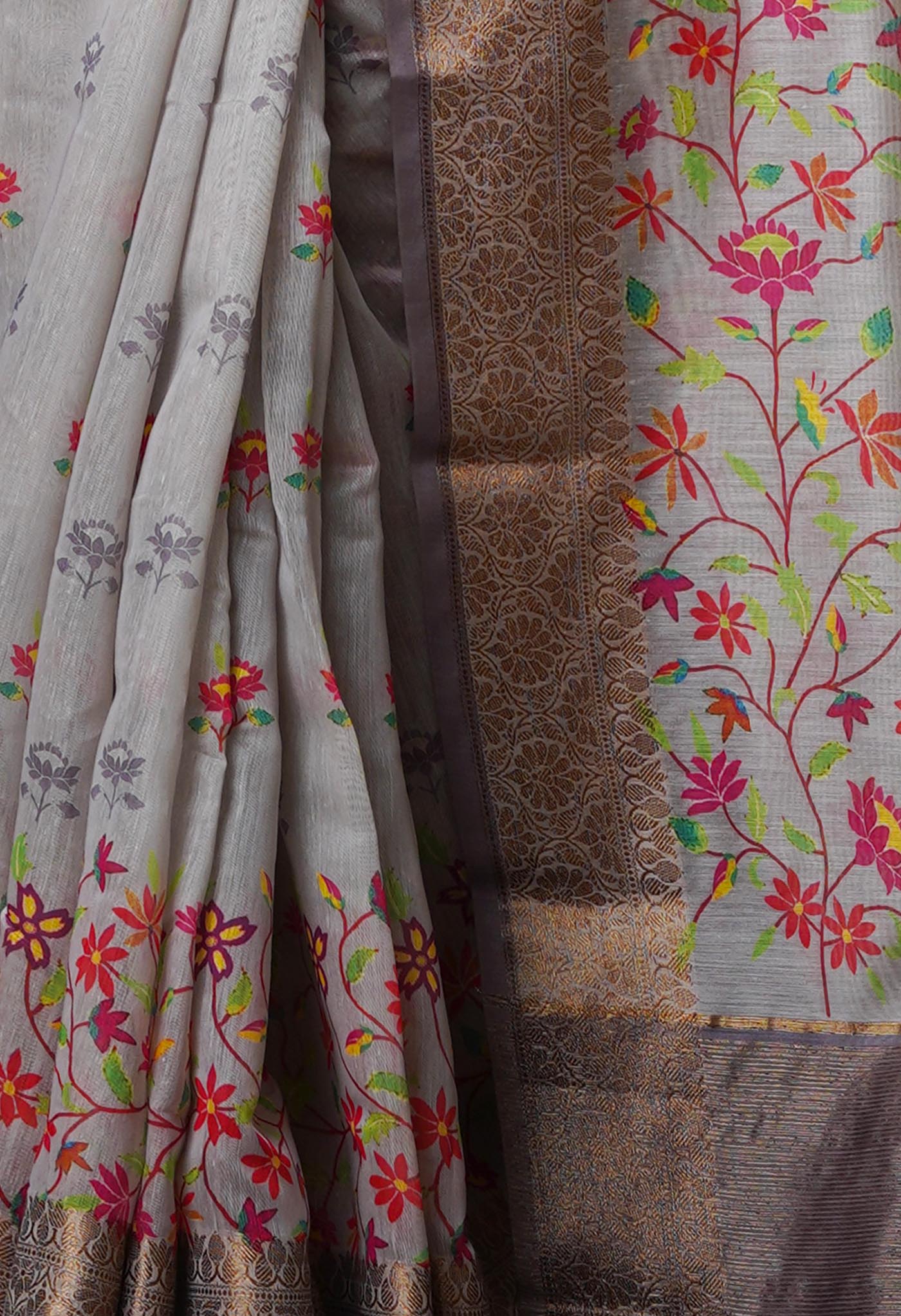 Grey Chanderi Silk Saree-UNM70187