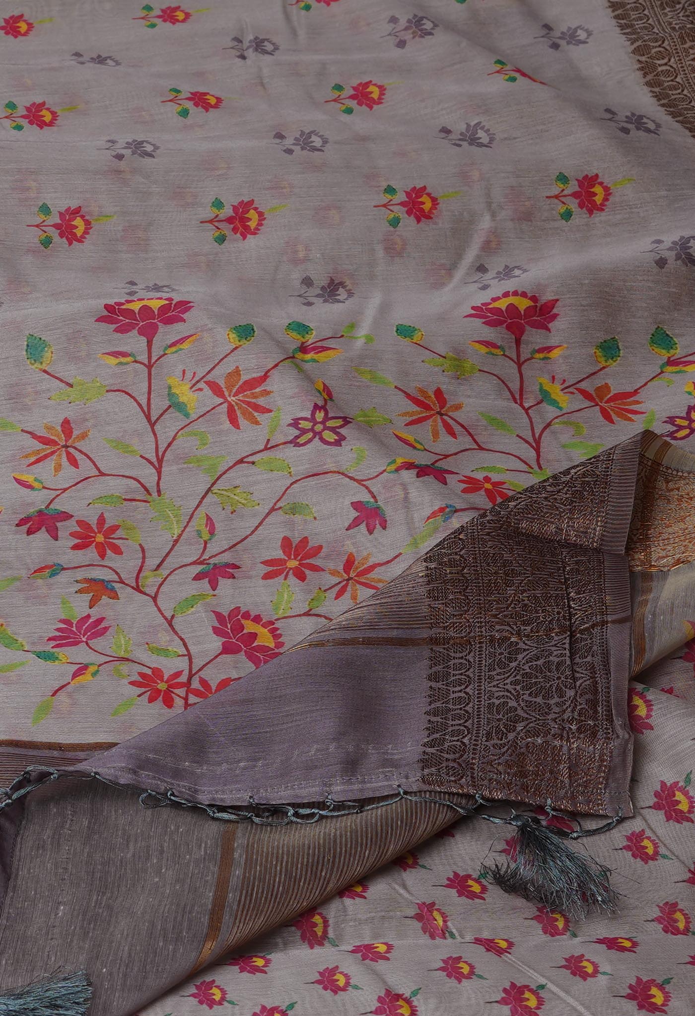 Grey Chanderi Silk Saree-UNM70187