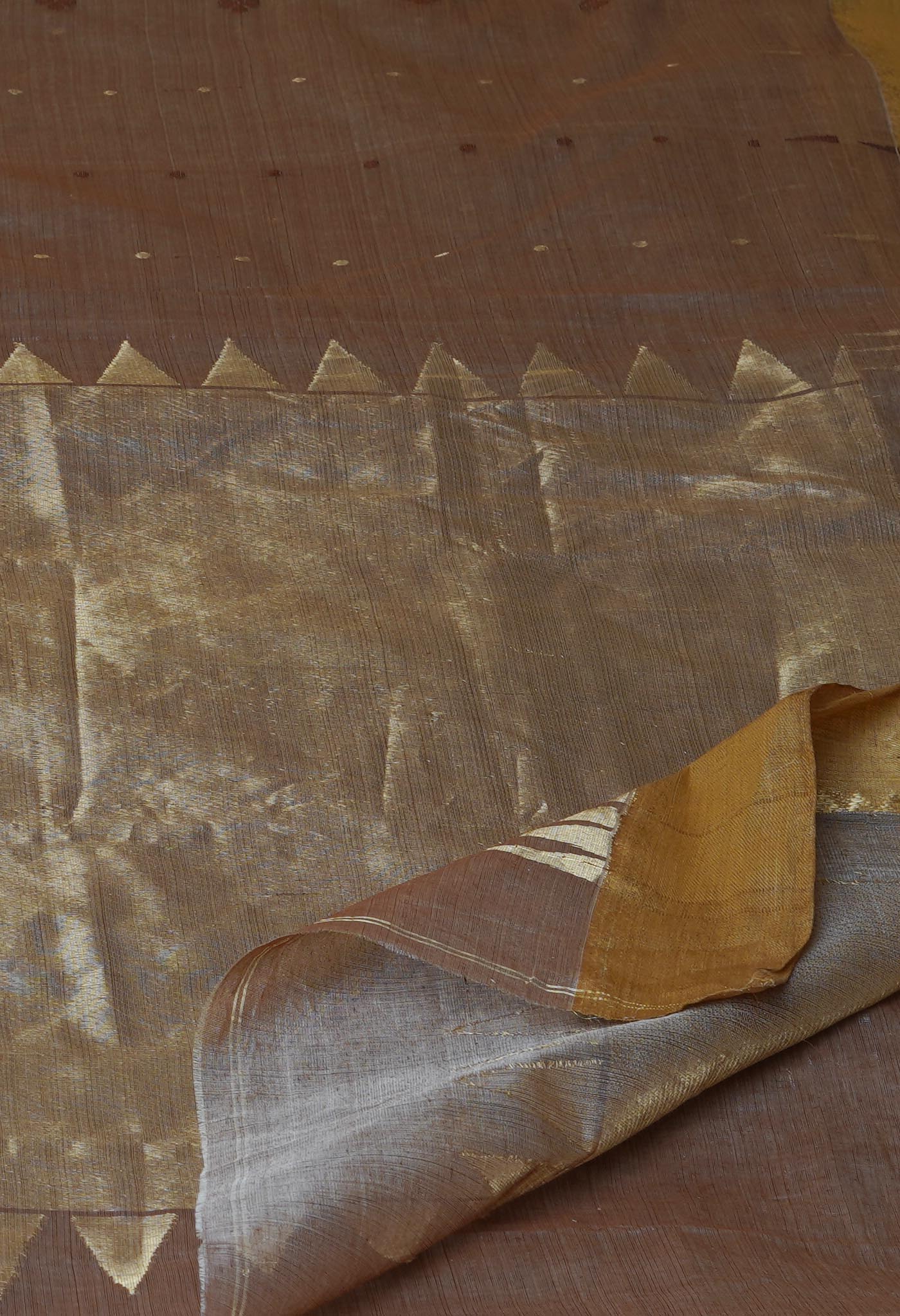 Light Brown Pure Handloom Tussar Jamdhani Bengal Cotton Saree-UNM70195