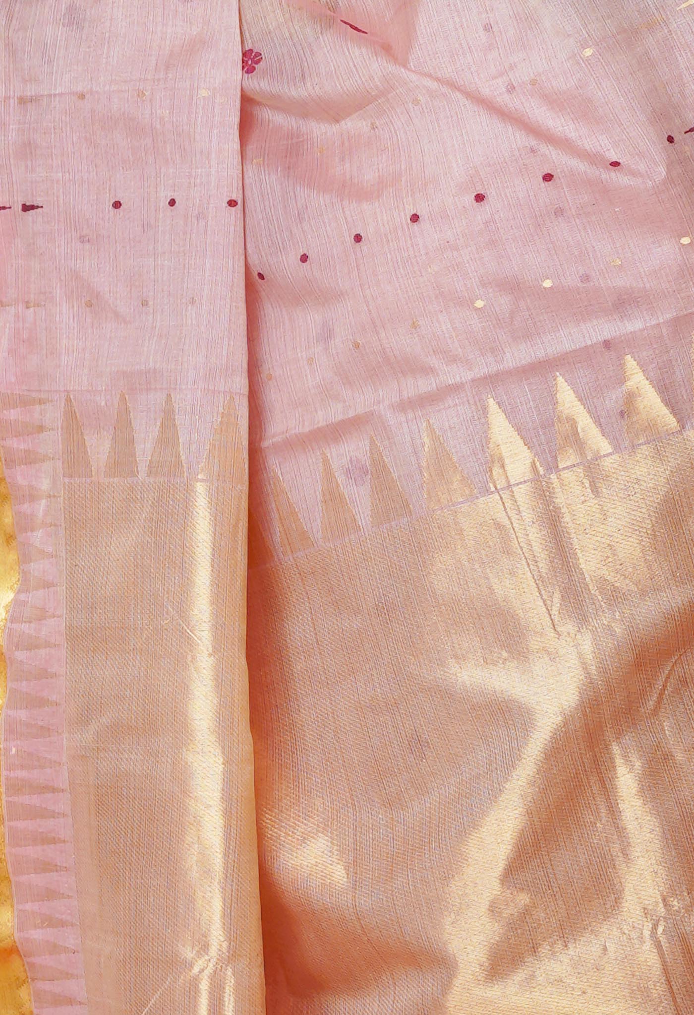 Peach Pink Pure Handloom Tussar Jamdhani Bengal Cotton Saree-UNM70199