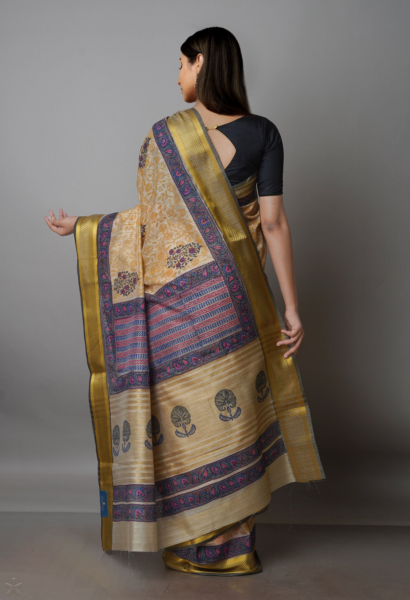 Cream Pure Handloom Bengal Tussar Silk Saree-UNM70204