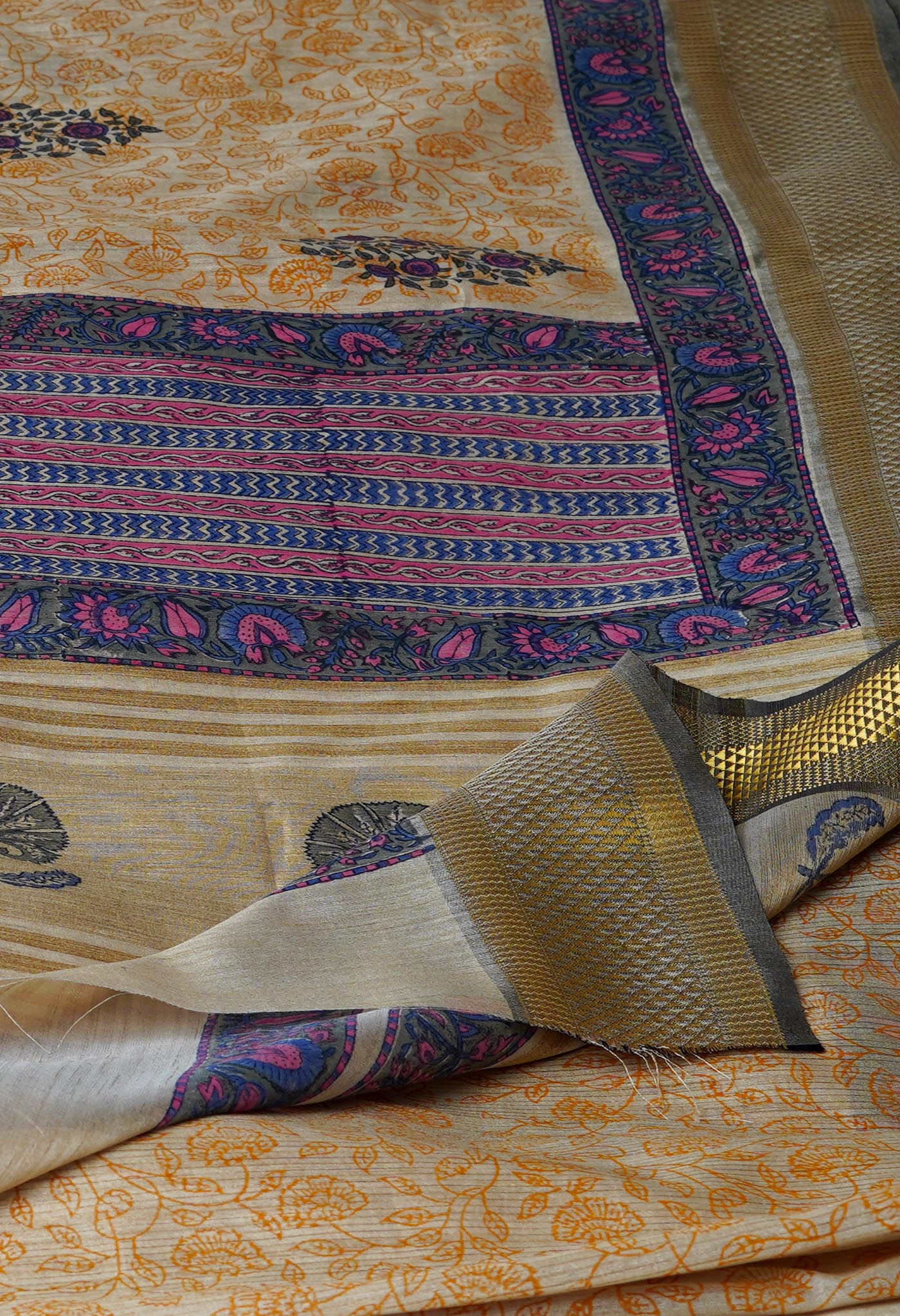 Cream Pure Handloom Bengal Tussar Silk Saree-UNM70204