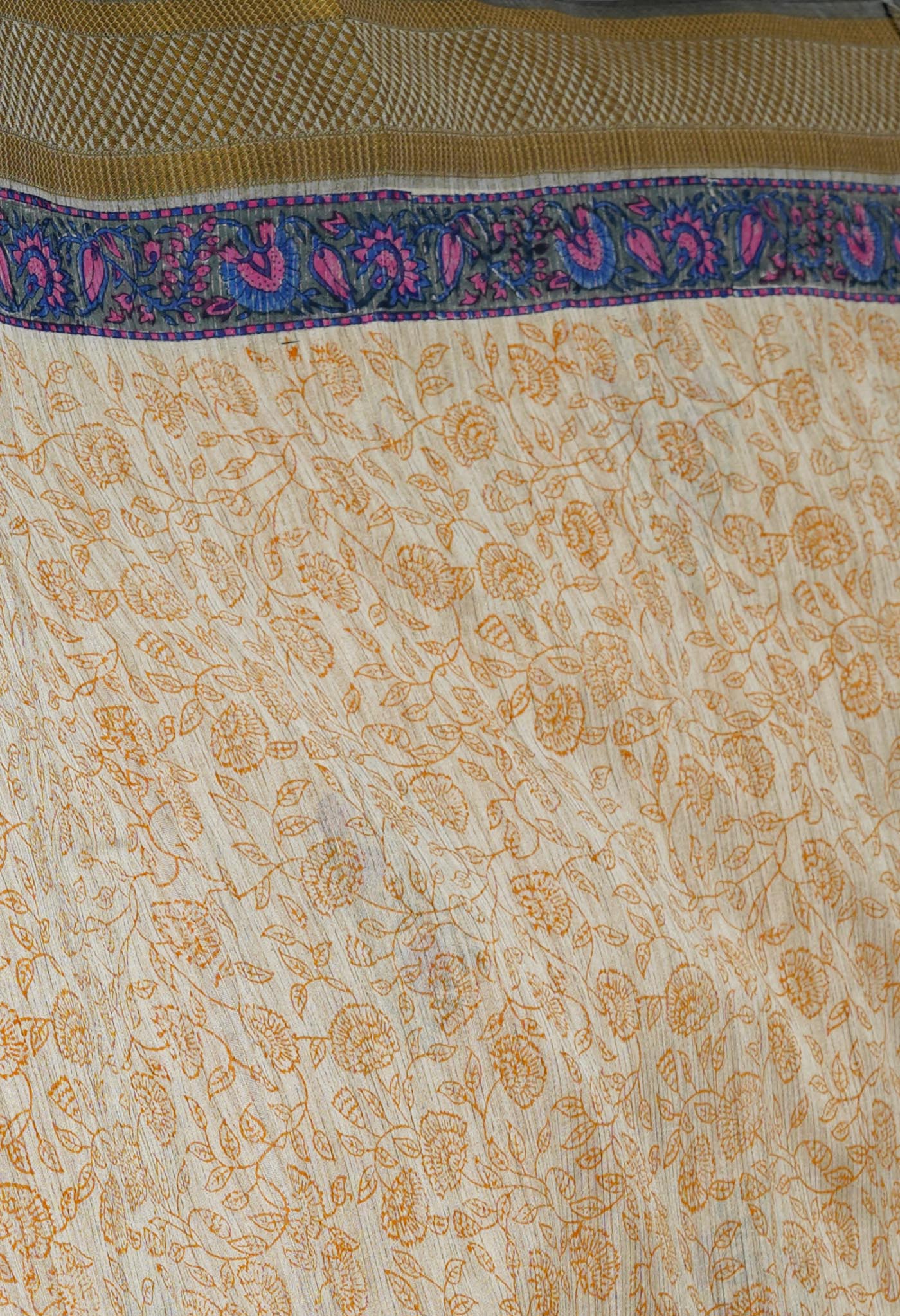Cream Pure Handloom Bengal Tussar Silk Saree-UNM70204
