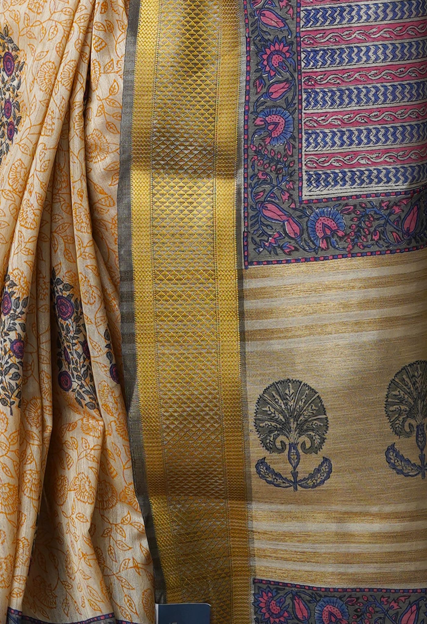 Cream Pure Handloom Bengal Tussar Silk Saree-UNM70204
