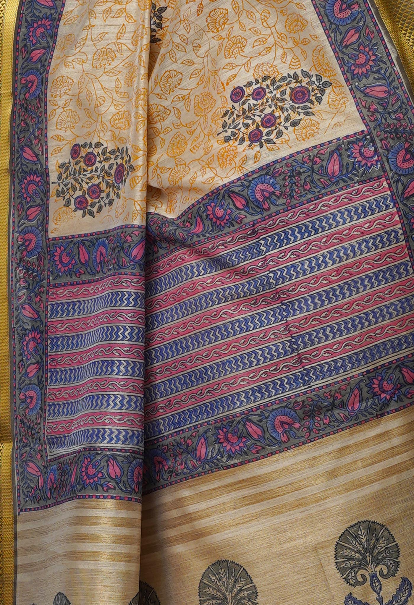 Cream Pure Handloom Bengal Tussar Silk Saree-UNM70204