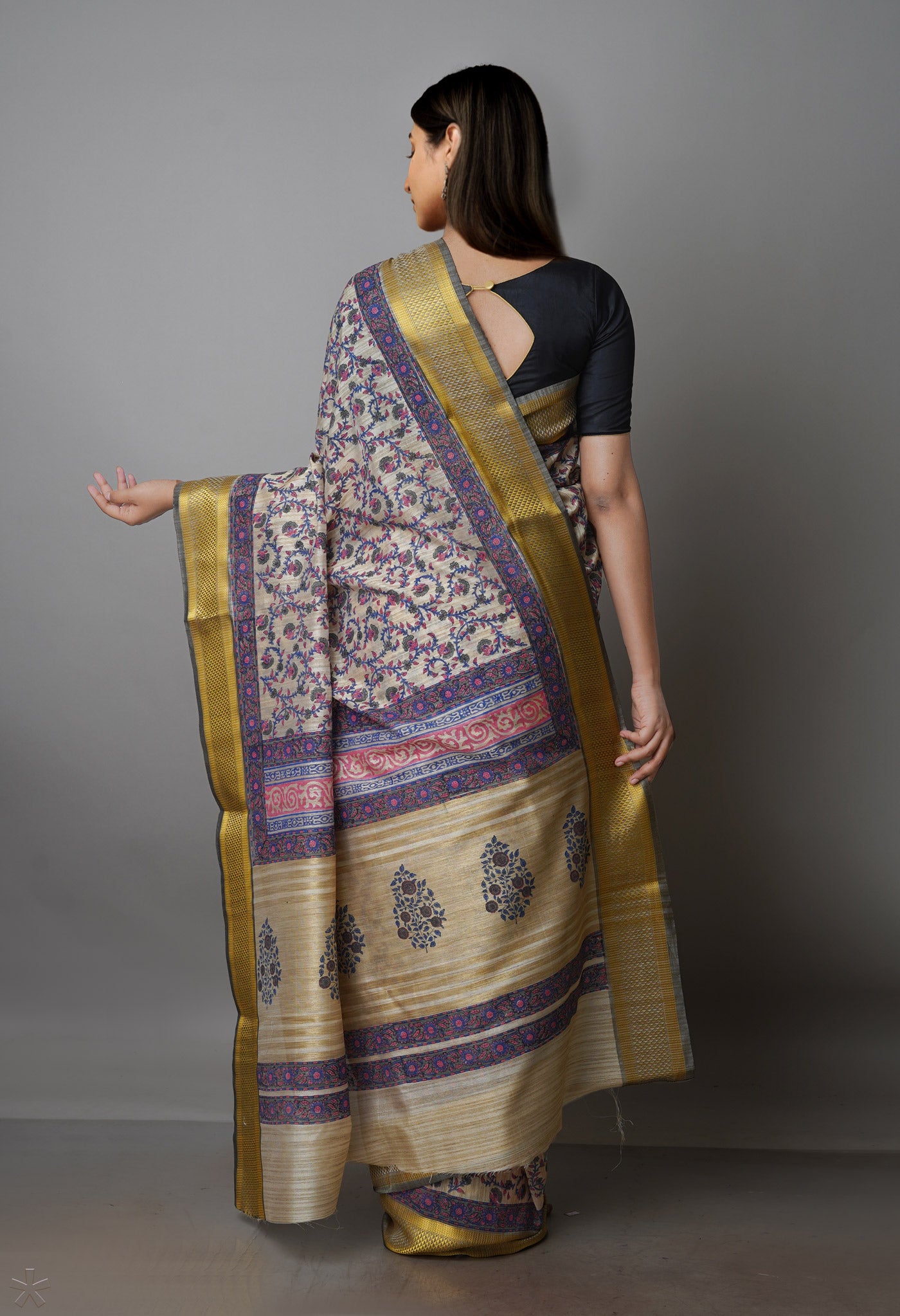 Cream Pure Handloom Bengal Tussar Silk Saree-UNM70210
