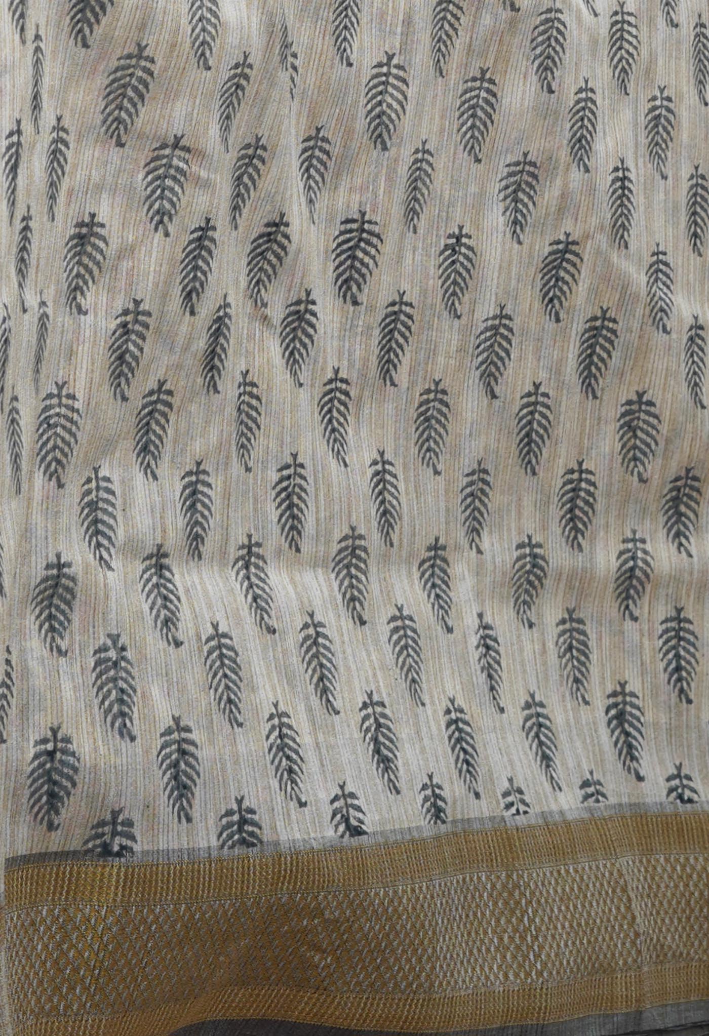 Cream Pure Handloom Bengal Tussar Silk Saree-UNM70210