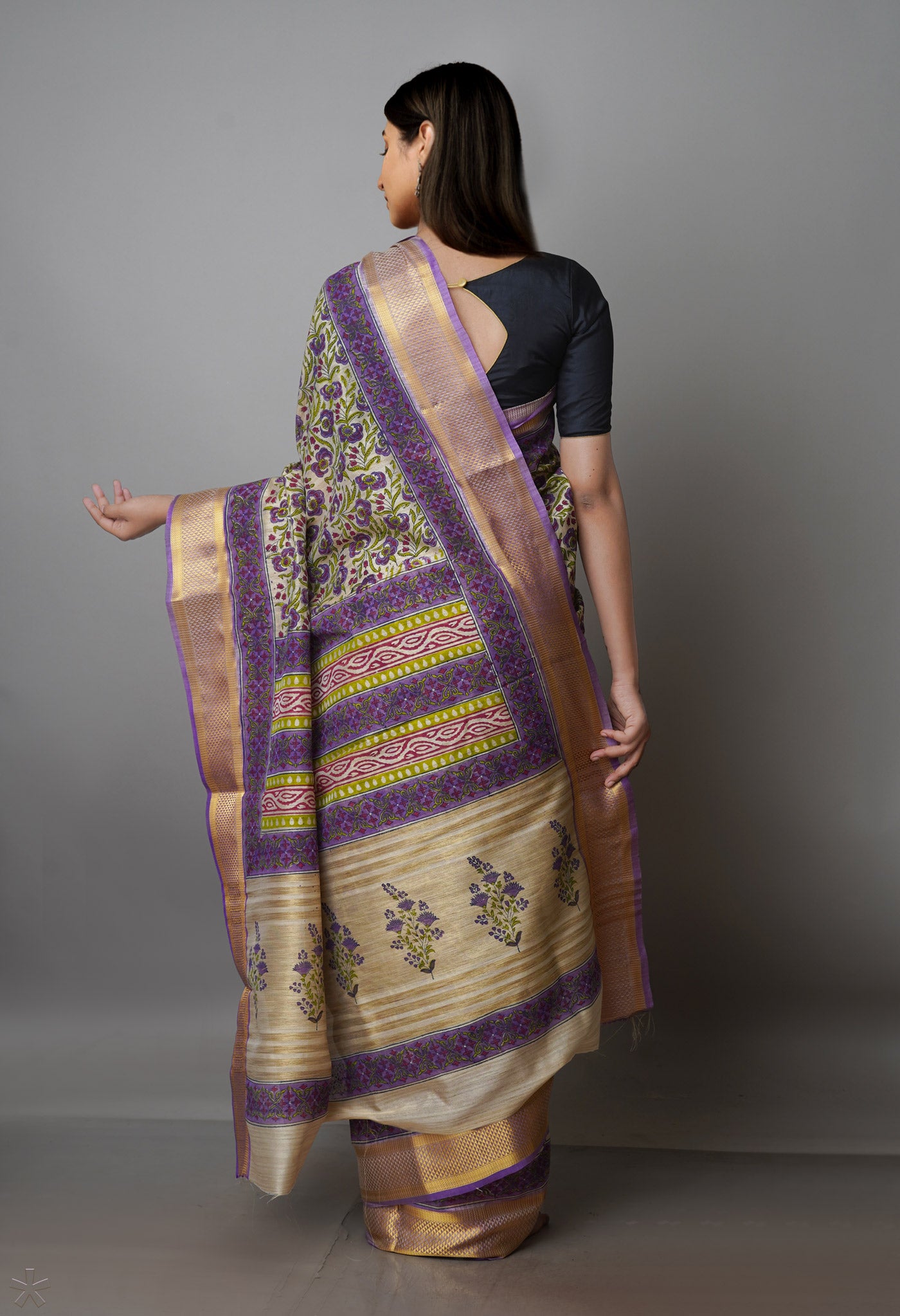 Cream Pure Handloom Bengal Tussar Silk Saree