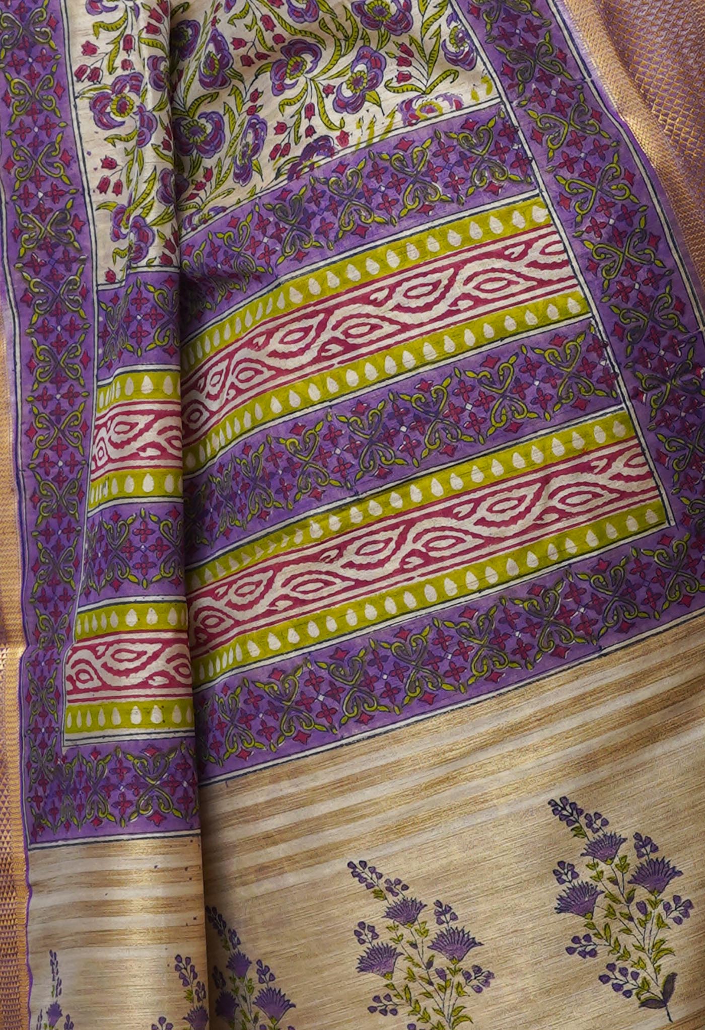 Cream Pure Handloom Bengal Tussar Silk Saree