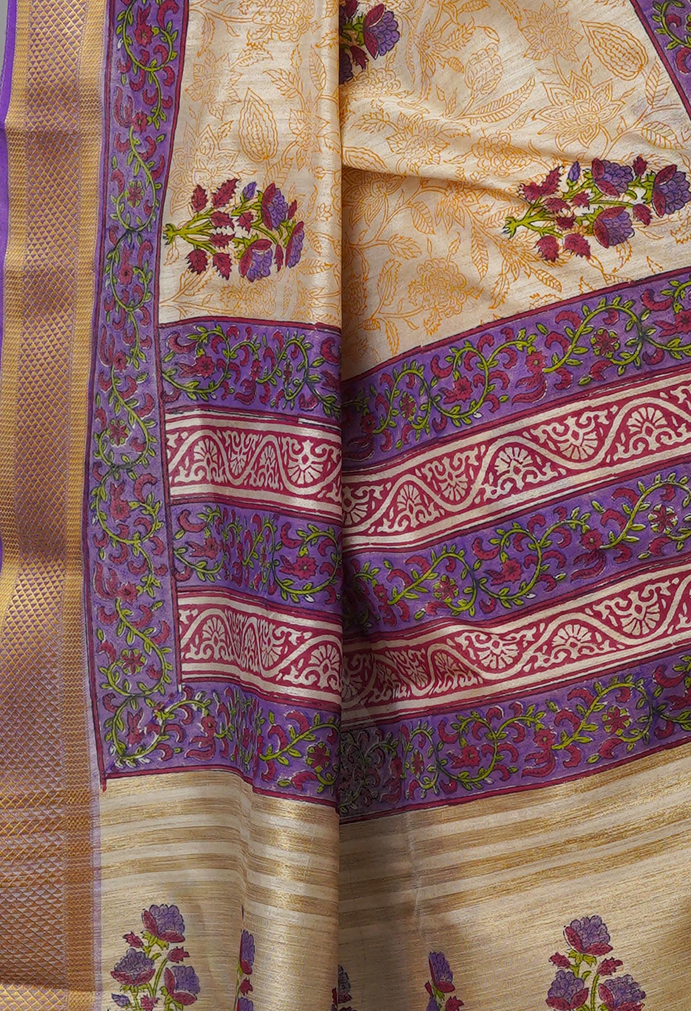 Cream Pure Handloom Bengal Tussar Silk Saree-UNM70215