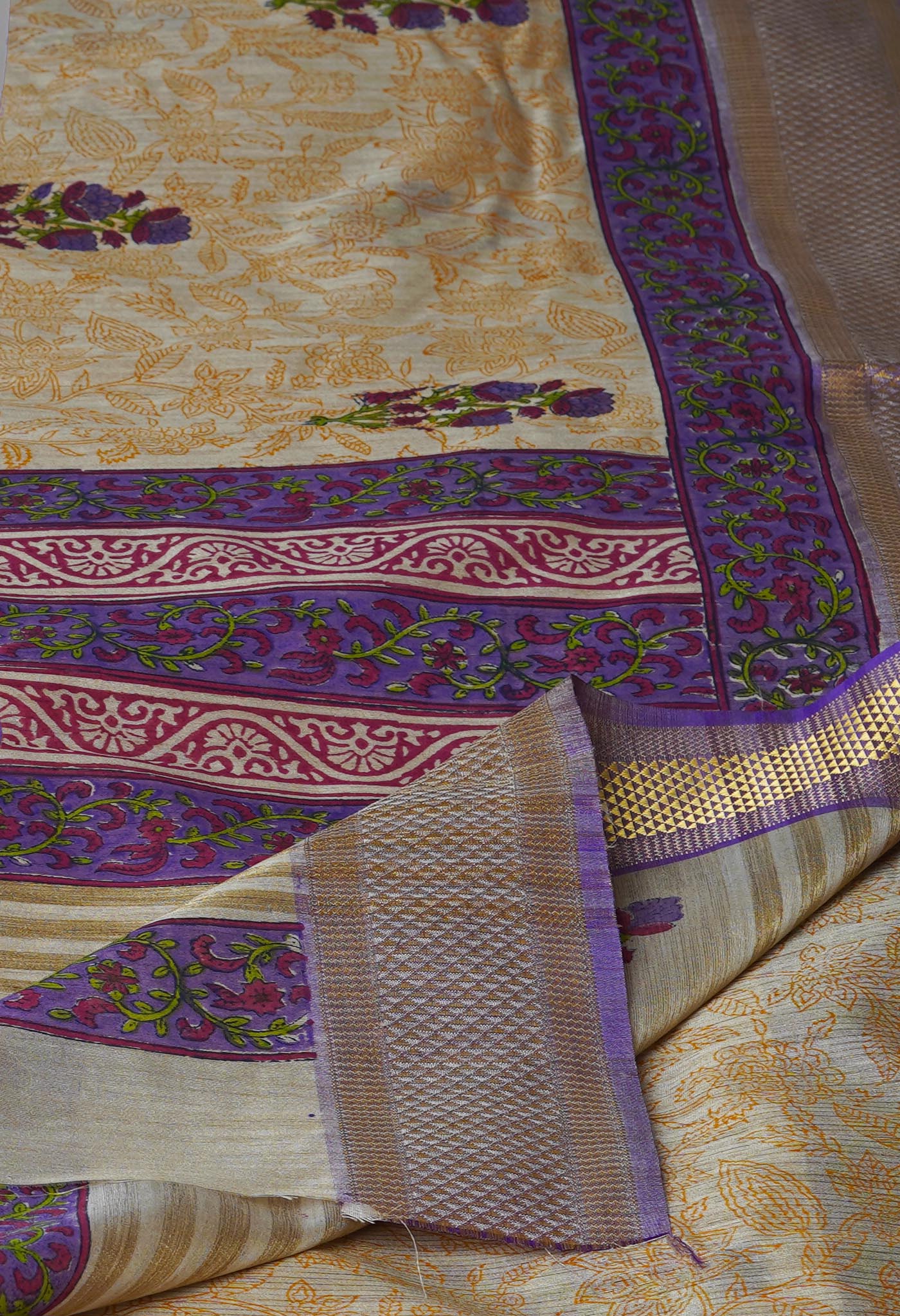 Cream Pure Handloom Bengal Tussar Silk Saree-UNM70215