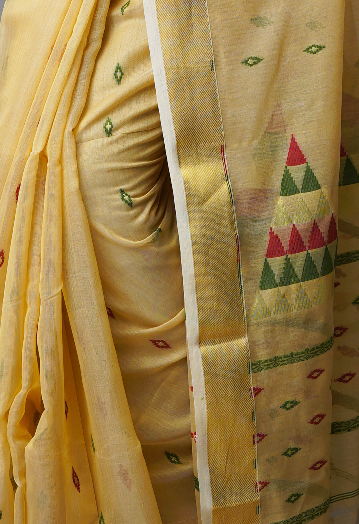 Beige Pure Handloom Dhakai Jamdhani Cotton Silk Saree-UNM70225