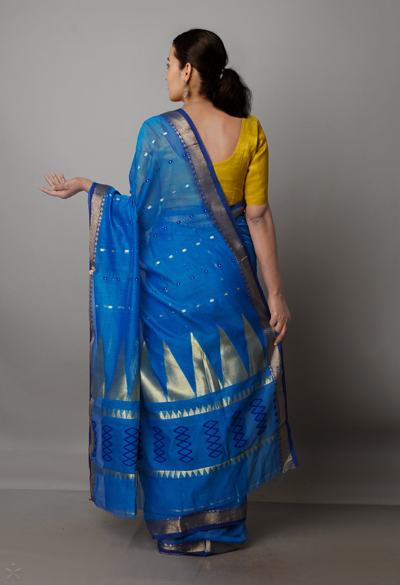Blue Pure Handloom Dhakai Jamdhani Cotton Silk Saree-UNM70228