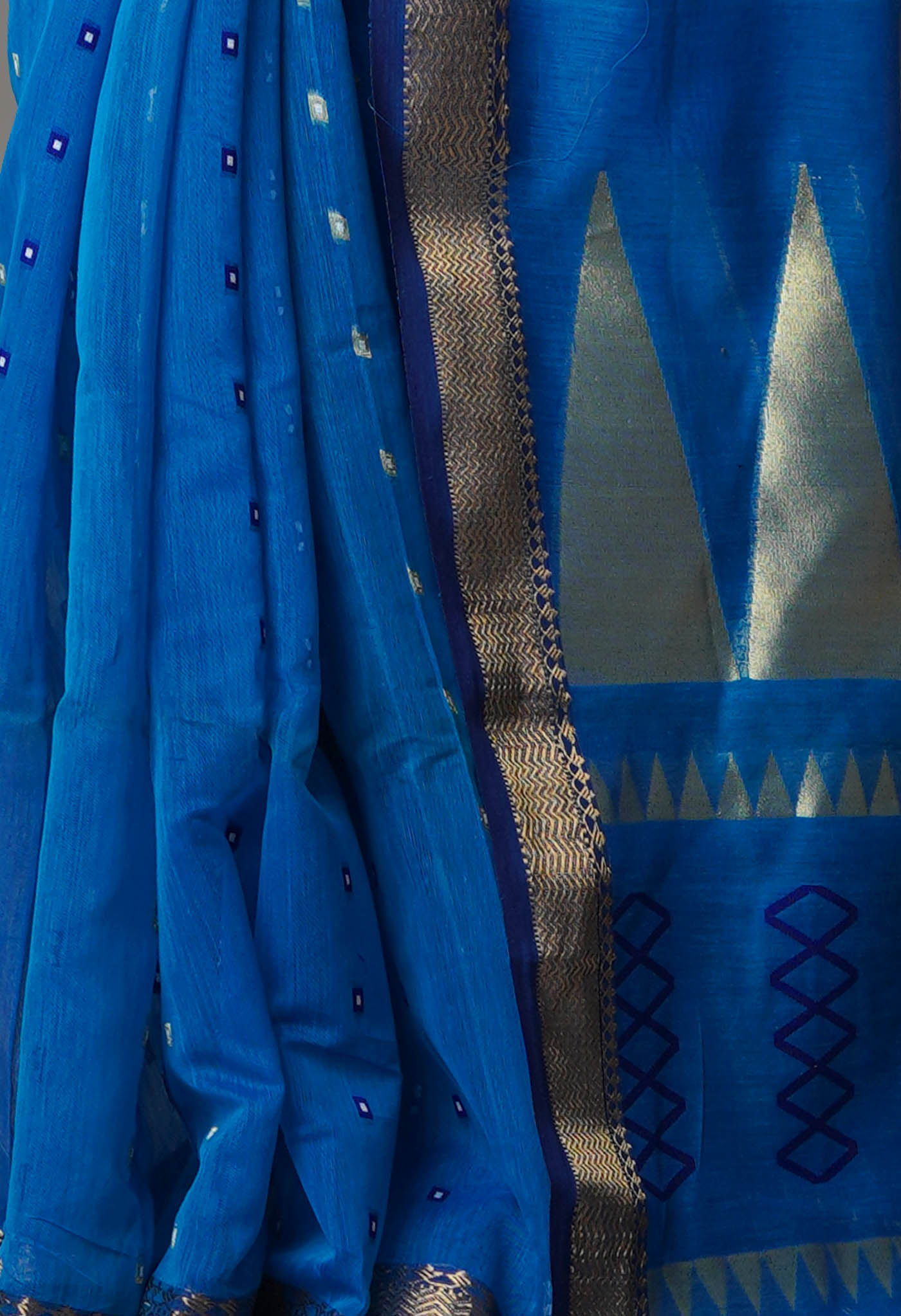 Blue Pure Handloom Dhakai Jamdhani Cotton Silk Saree-UNM70228