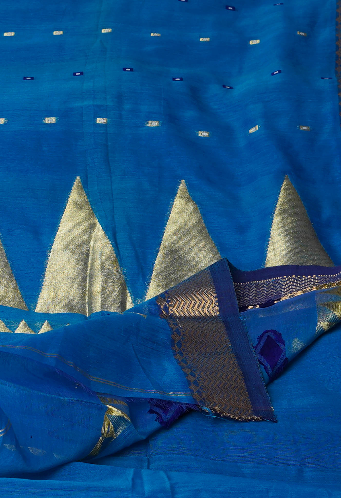 Blue Pure Handloom Dhakai Jamdhani Cotton Silk Saree-UNM70228