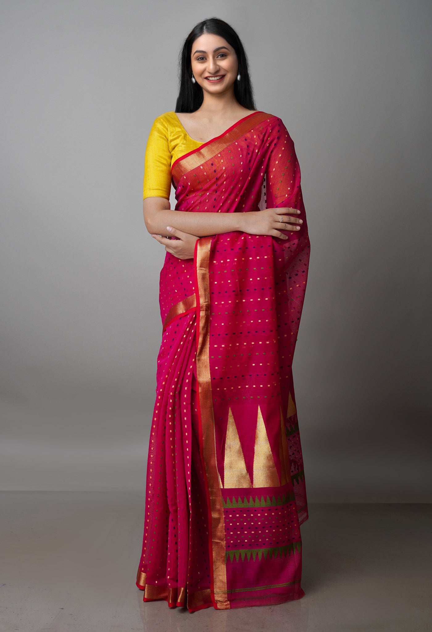 Pink Pure Handloom Dhakai Jamdhani Cotton Silk Saree-UNM70236