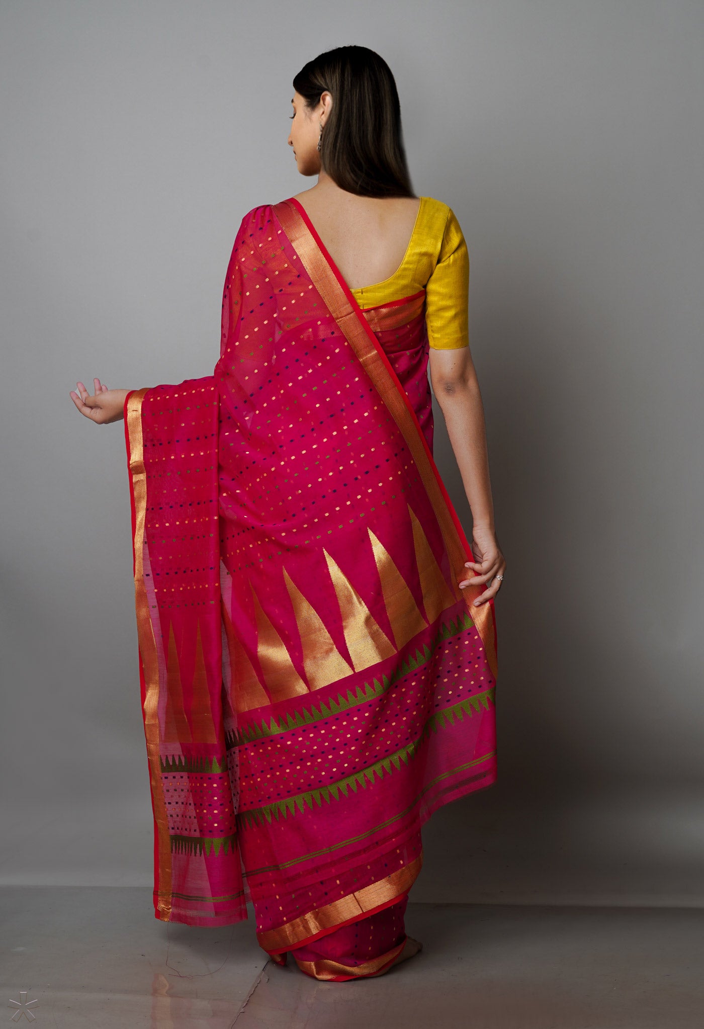 Pink Pure Handloom Dhakai Jamdhani Cotton Silk Saree-UNM70236
