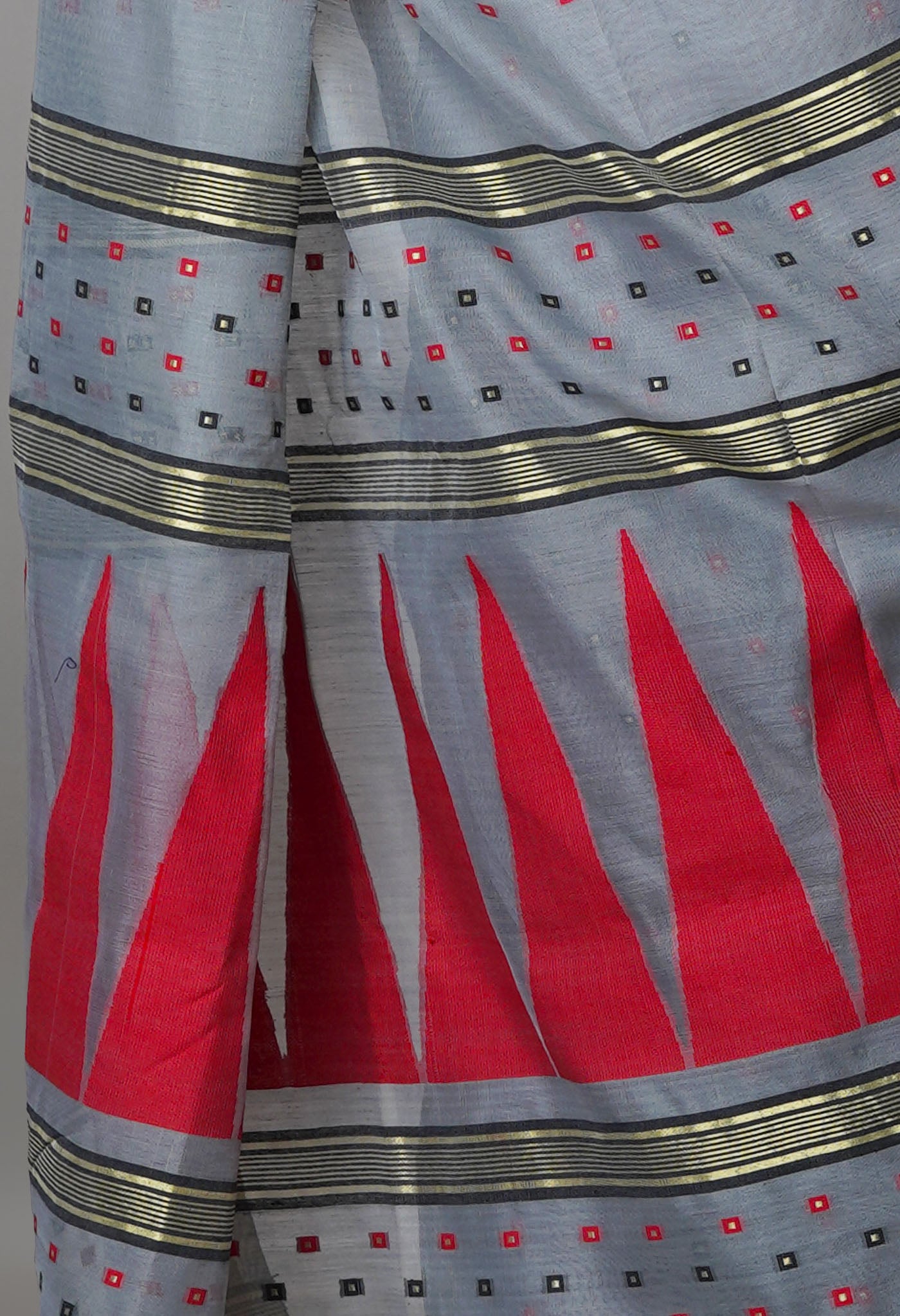 Grey Pure Handloom Dhakai Jamdhani Cotton Silk Saree