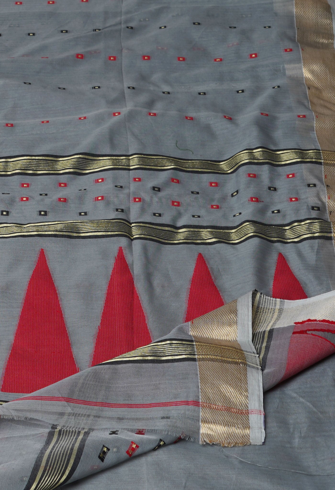 Grey Pure Handloom Dhakai Jamdhani Cotton Silk Saree