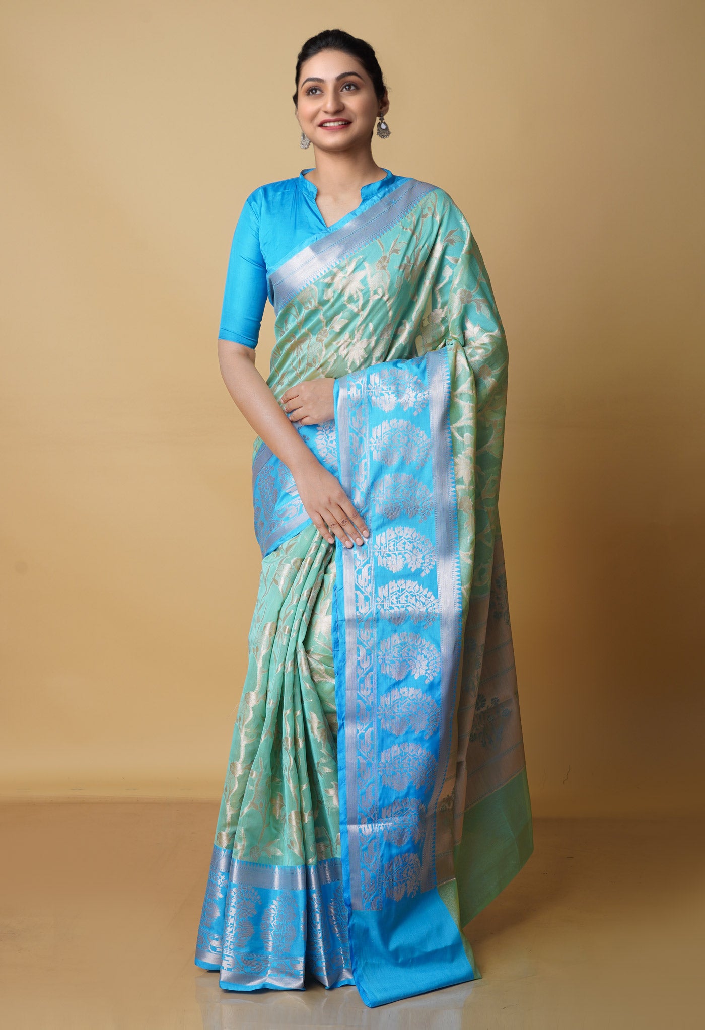 Sea Green Fancy Banarasi Silk Saree-UNM70288