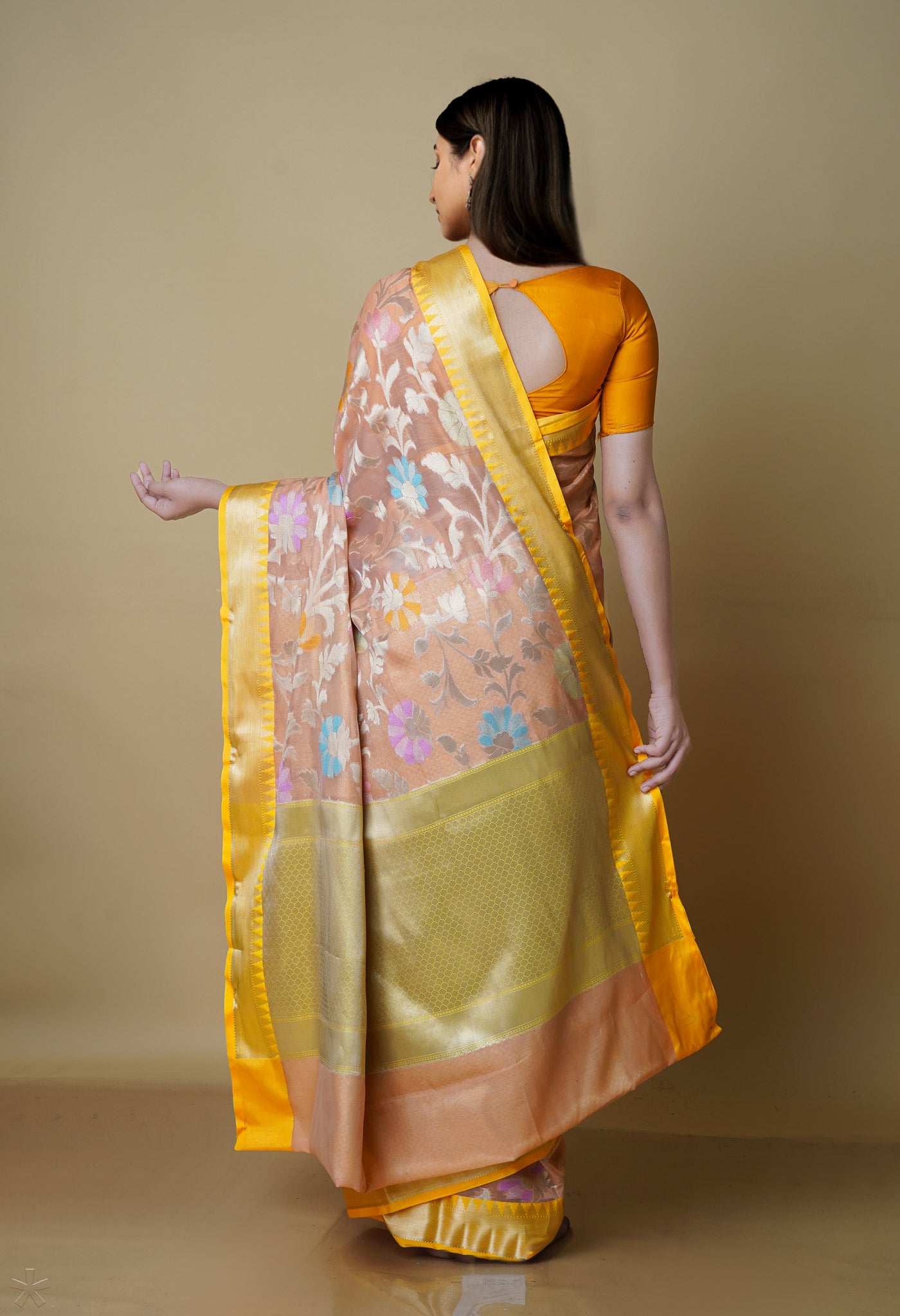 Peach Orange fancy Banarasi Silk Saree-UNM70291