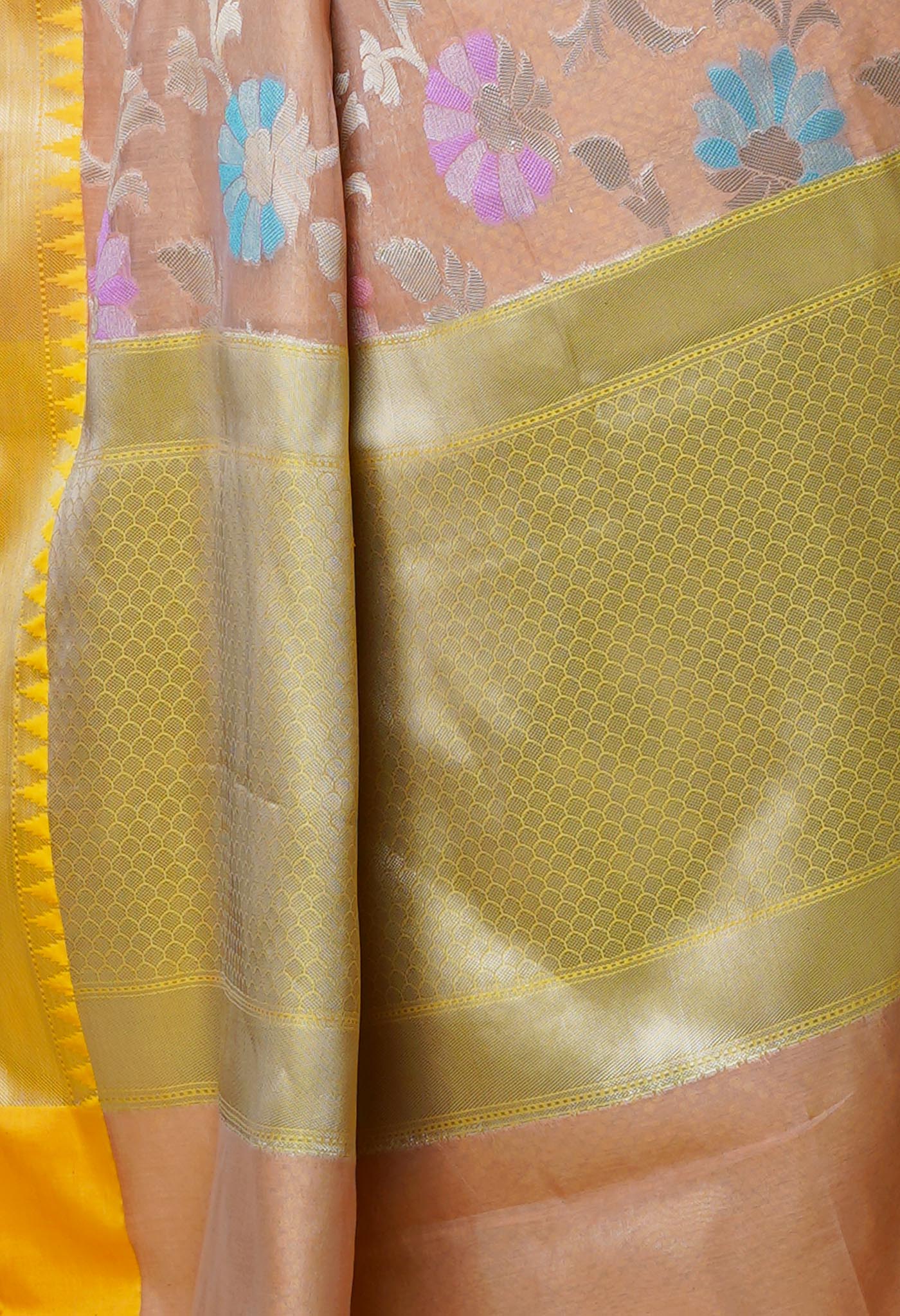 Peach Orange fancy Banarasi Silk Saree-UNM70291