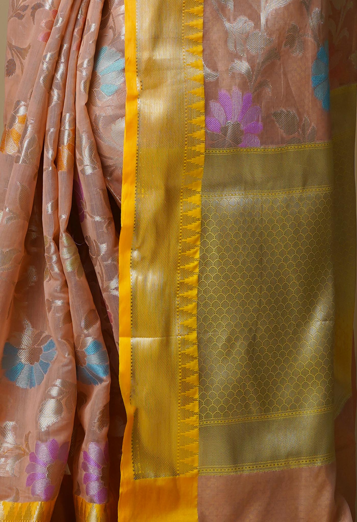 Peach Orange fancy Banarasi Silk Saree-UNM70291