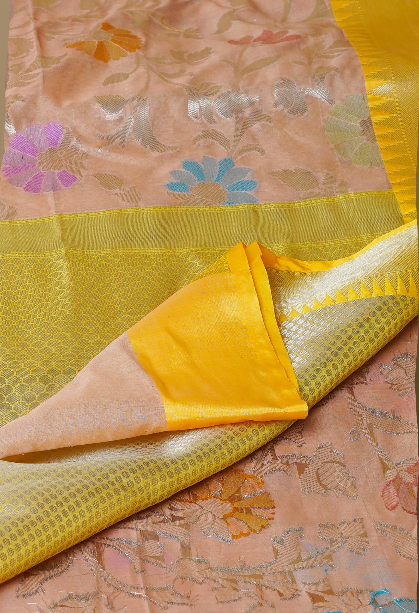 Peach Orange fancy Banarasi Silk Saree-UNM70291