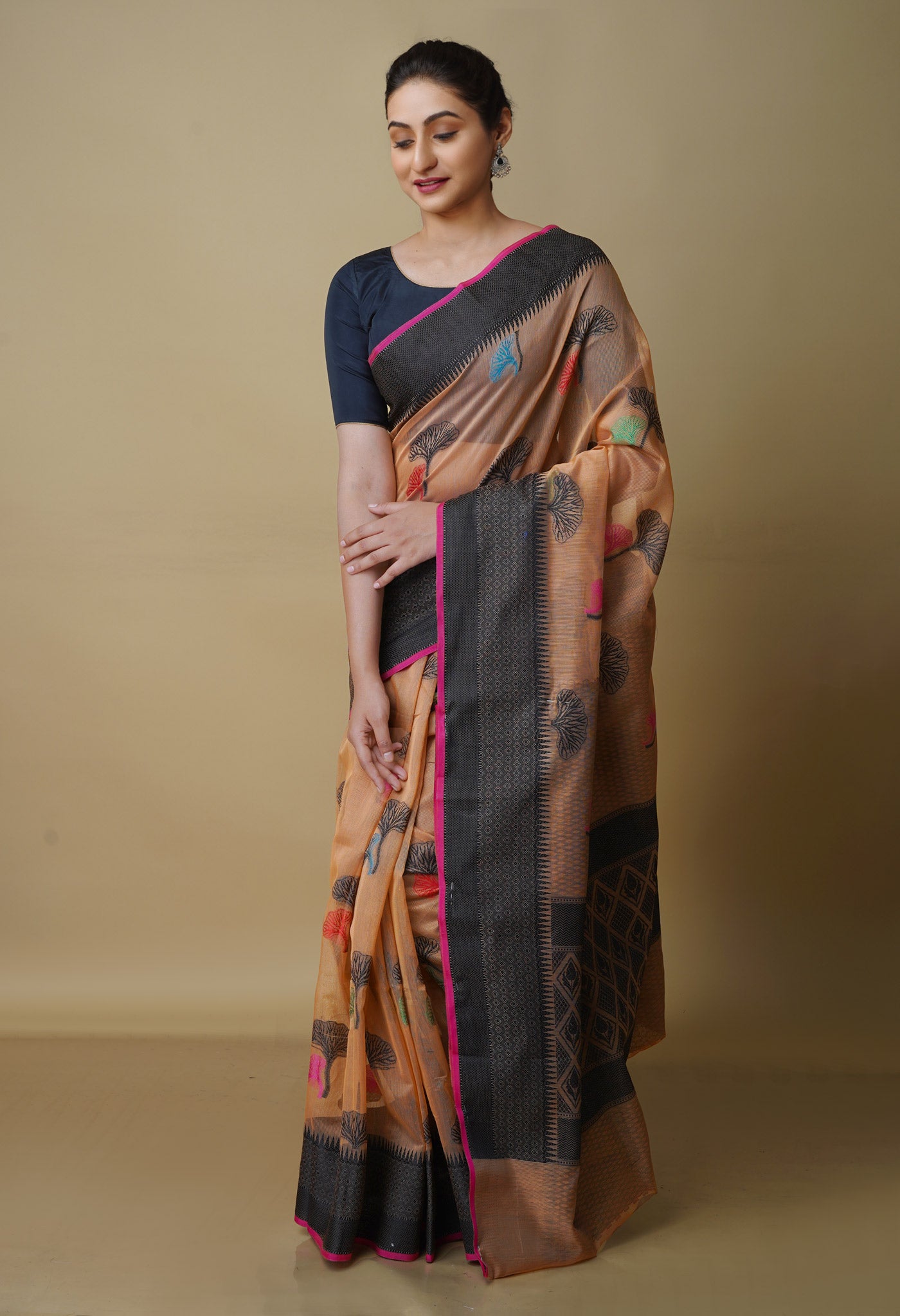 Peach Orange fancy Banarasi Silk Saree-UNM70307