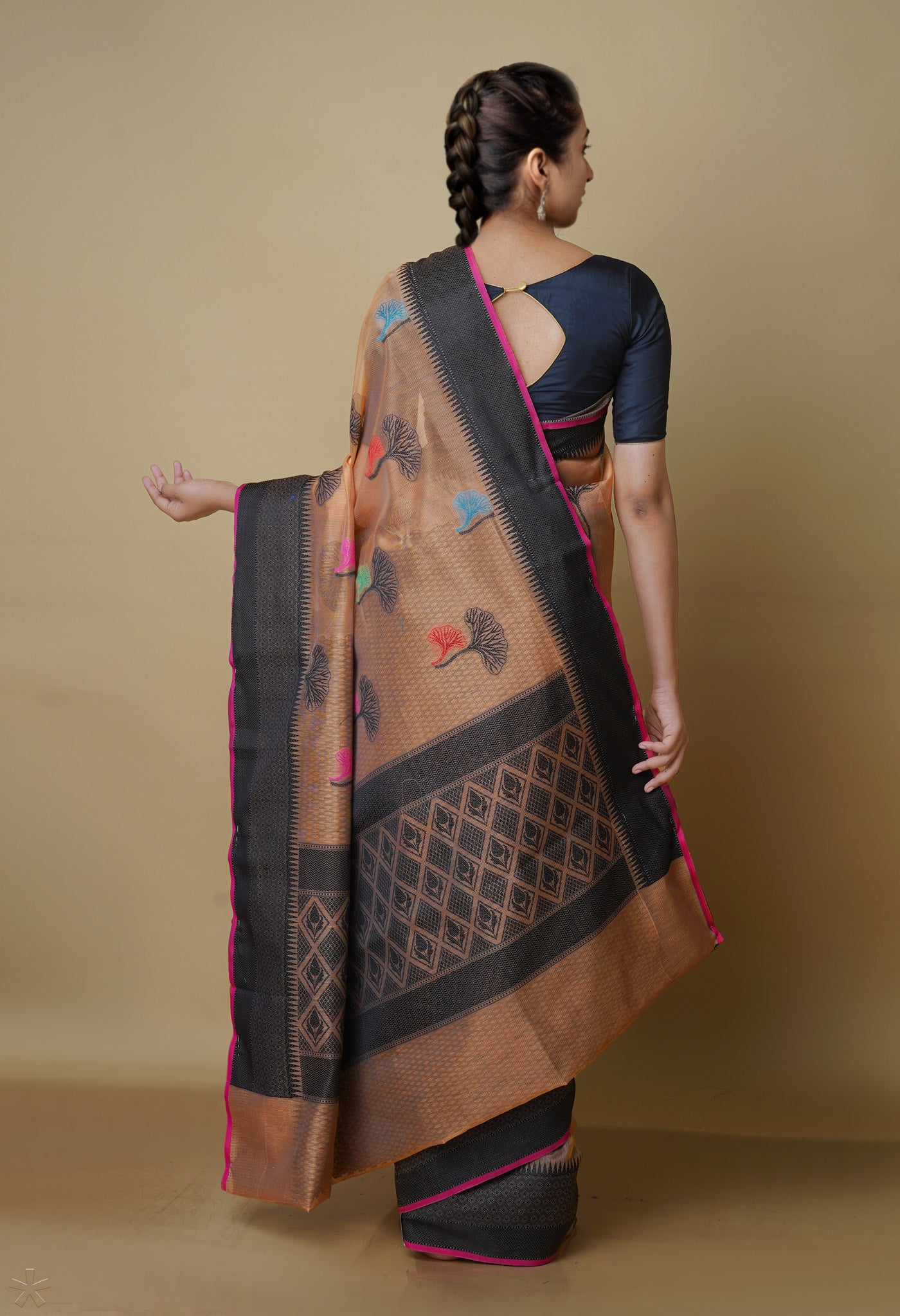 Peach Orange fancy Banarasi Silk Saree-UNM70307