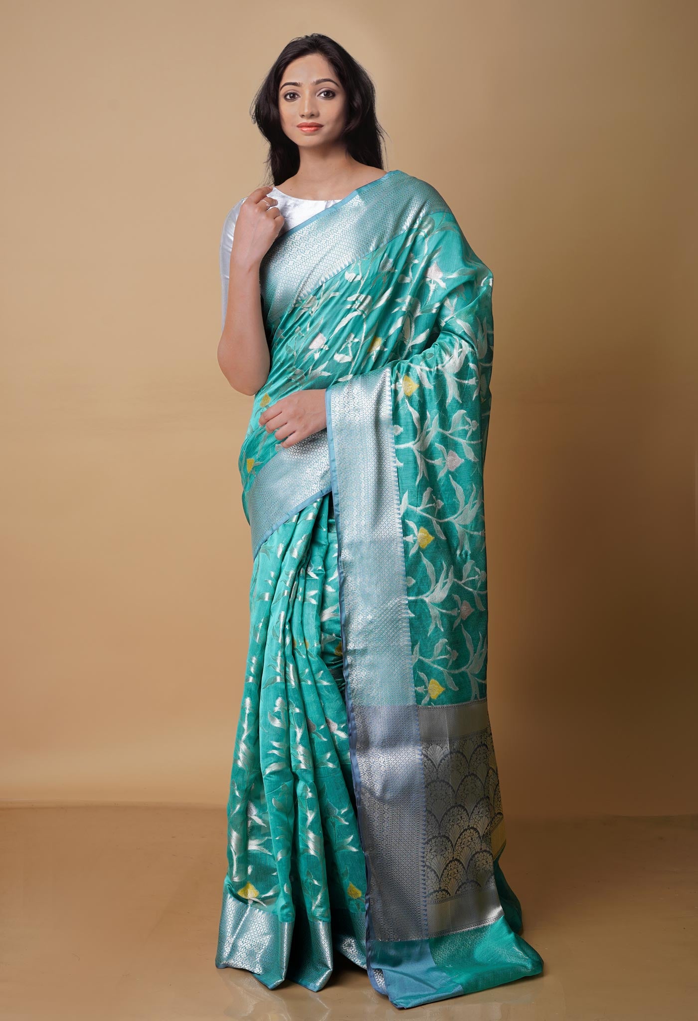 Sea Green Fancy Banarasi Silk Saree-UNM70309
