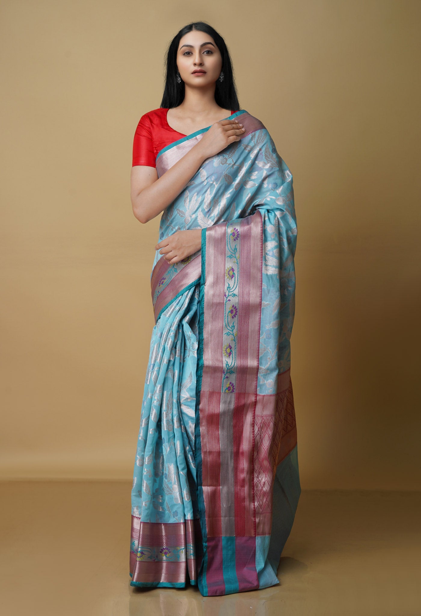 Sky Blue Fancy Banarasi Silk Saree-UNM70321