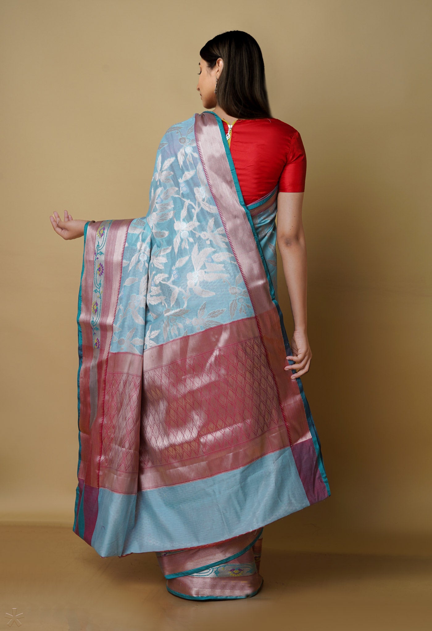 Sky Blue Fancy Banarasi Silk Saree-UNM70321