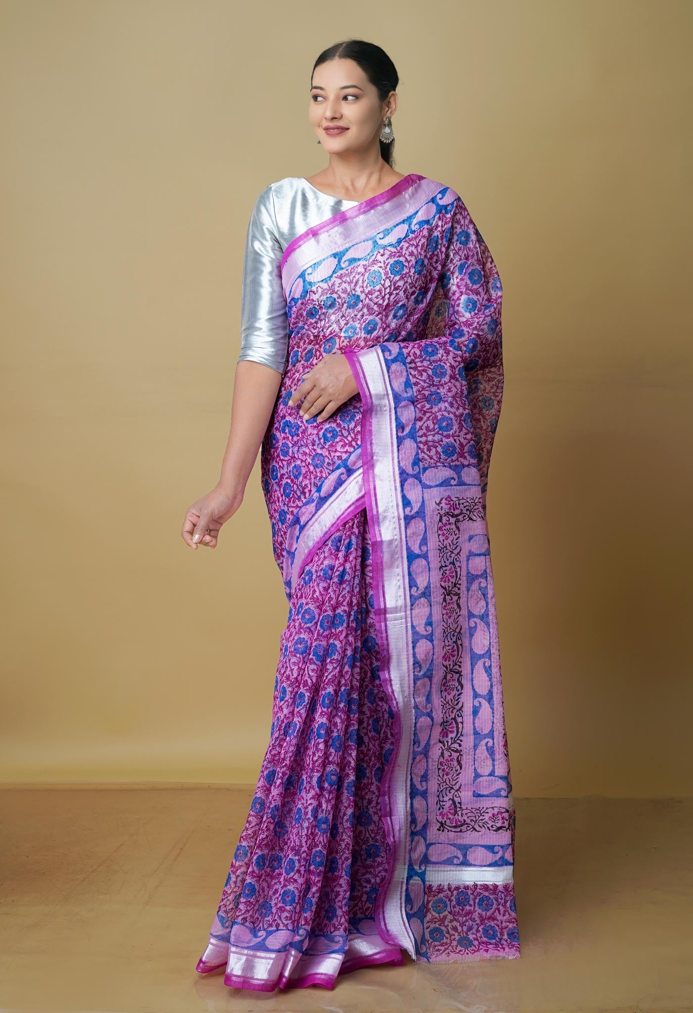 Pink Pure Kota Block Printed Cotton Saree-UNM70333