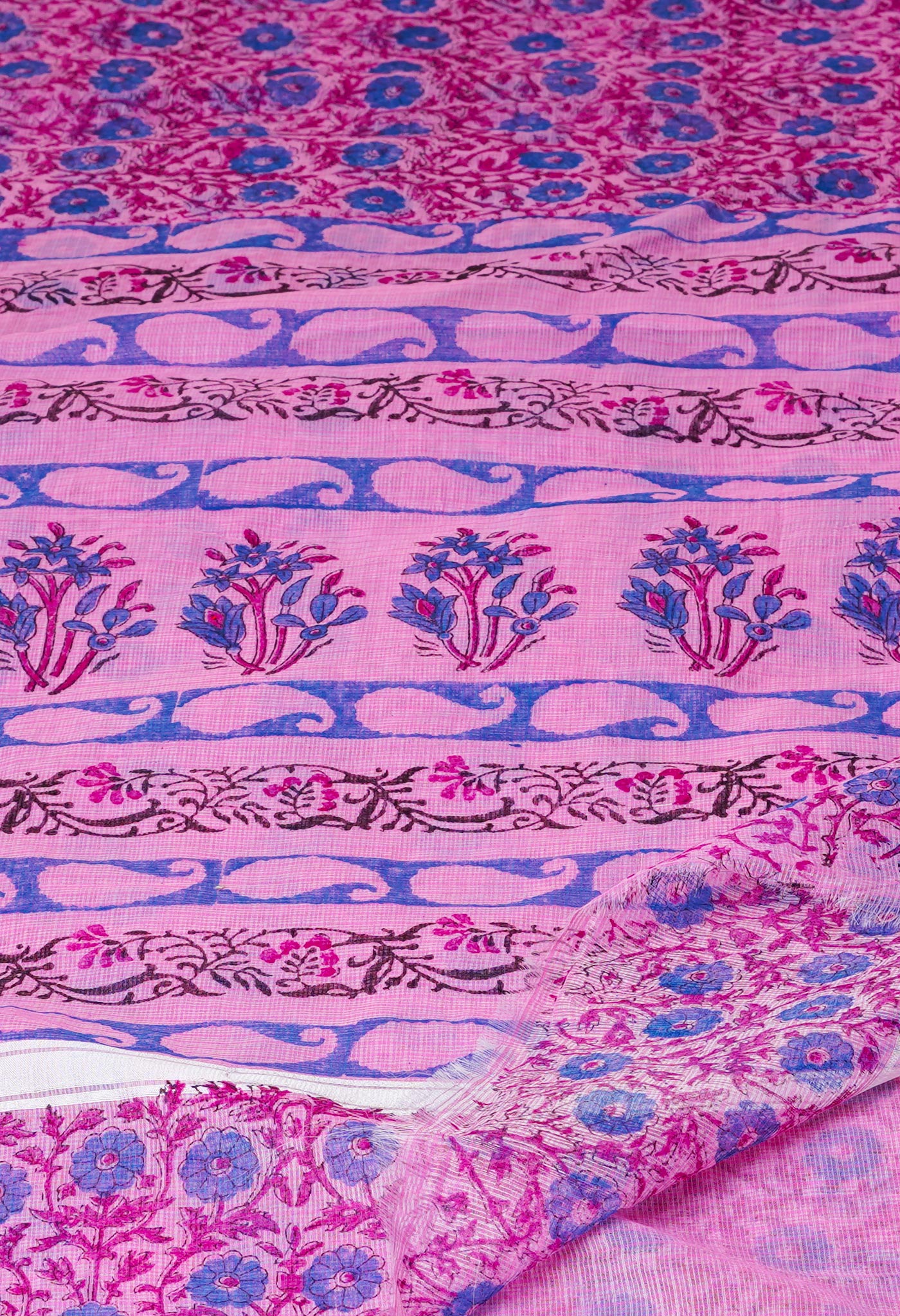 Pink Pure Kota Block Printed Cotton Saree-UNM70333