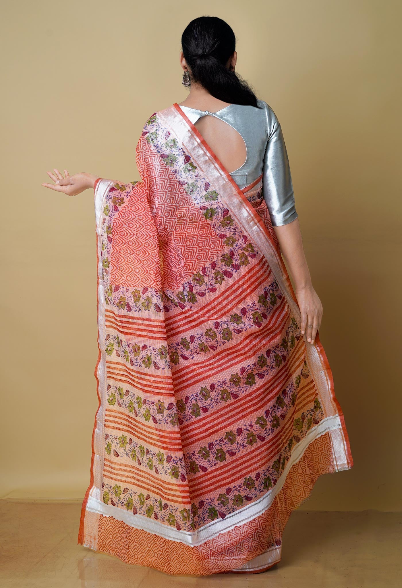 Red Pure Kota Block Printed Cotton Saree-UNM70335