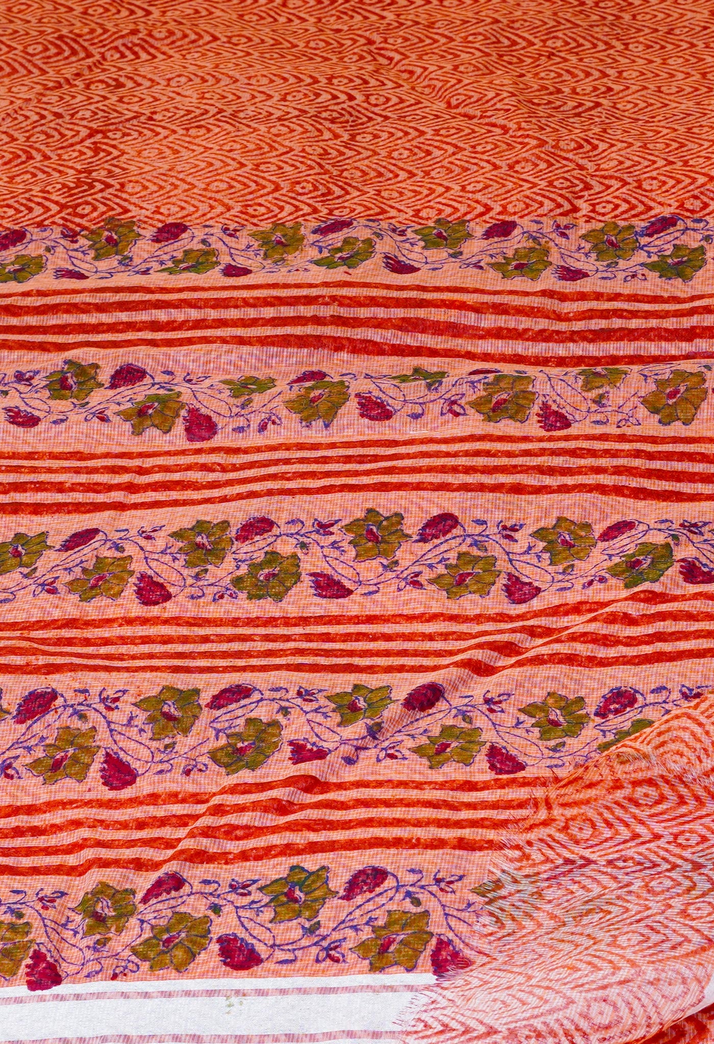 Red Pure Kota Block Printed Cotton Saree-UNM70335