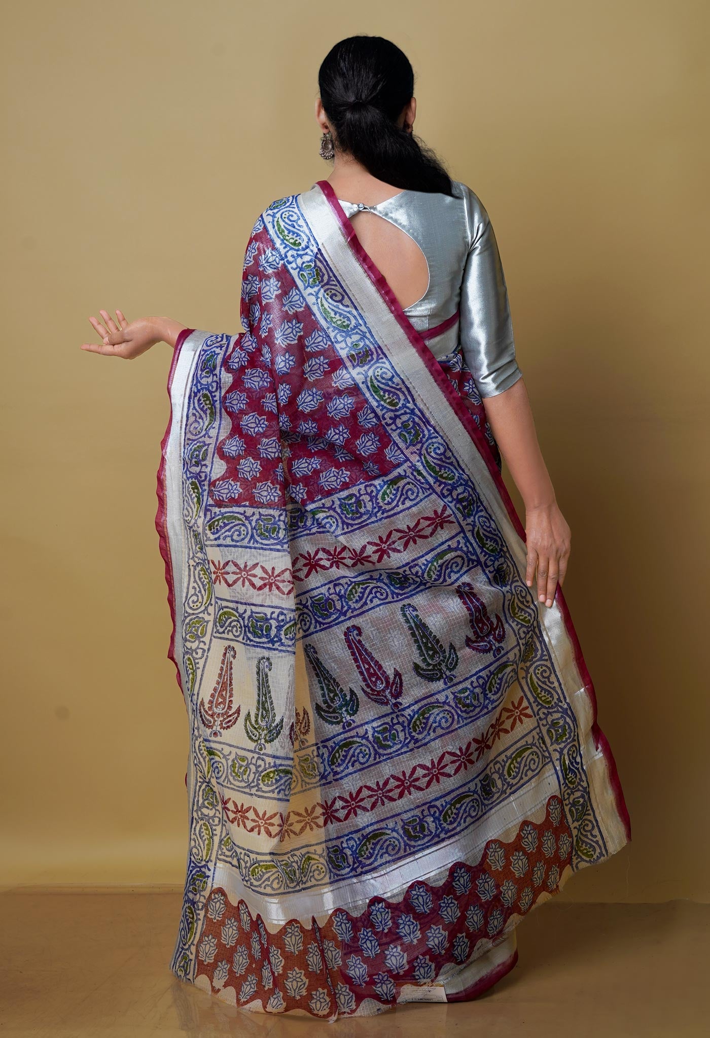 Maroon Pure Kota Block Printed Cotton Saree-UNM70349