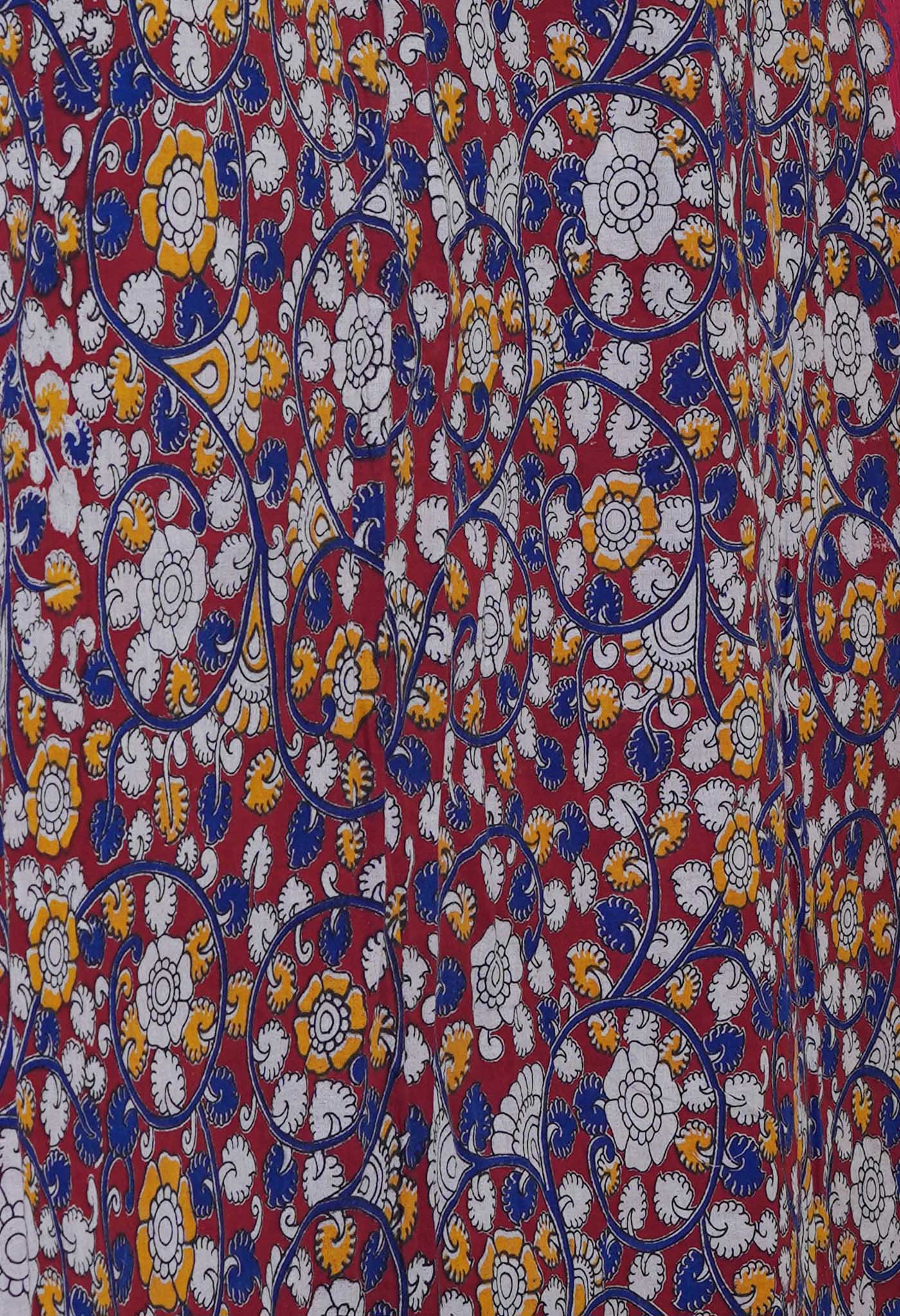 Red Block Printed Meghalaya Checks Supernet Saree-UNM70360