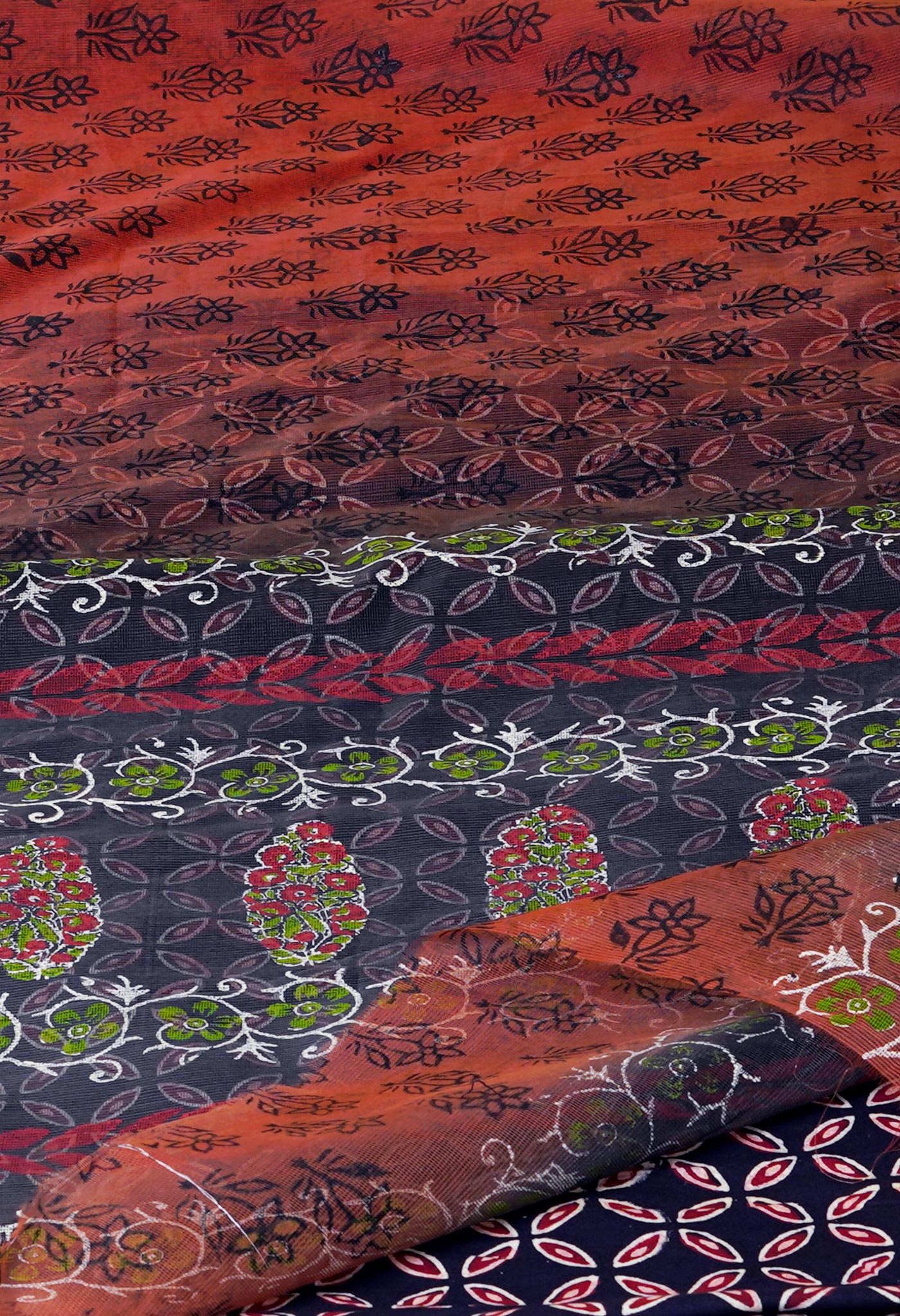 Brown Block Printed Meghalaya Supernet Saree-UNM70375